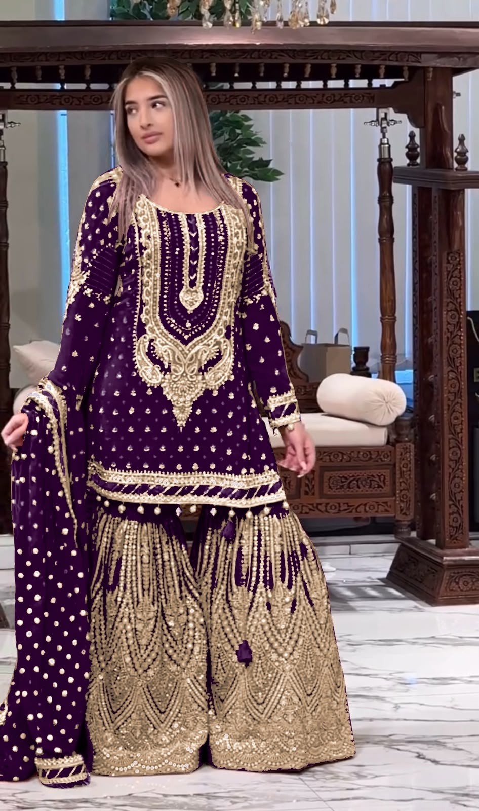 AD210 | Heavy Faux Georgette Embroidery 5 MM Sequence Designer Palazzo Collection