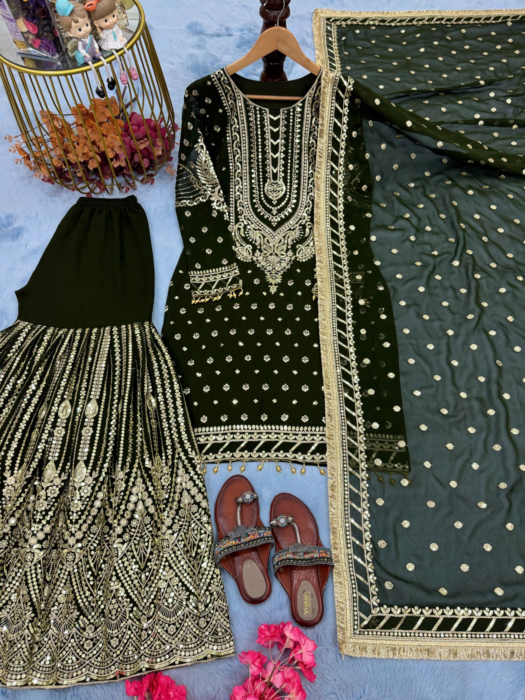 AD210 | Heavy Faux Georgette Embroidery 5 MM Sequence Designer Palazzo Collection