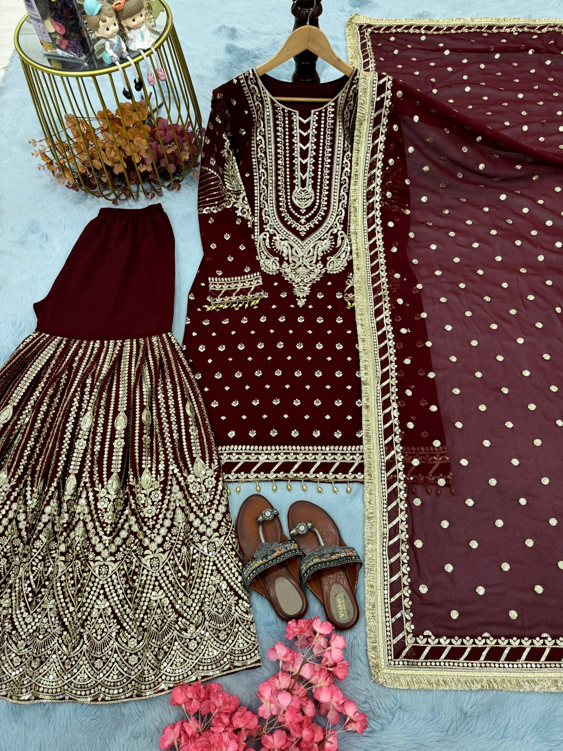 AD210 | Heavy Faux Georgette Embroidery 5 MM Sequence Designer Palazzo Collection
