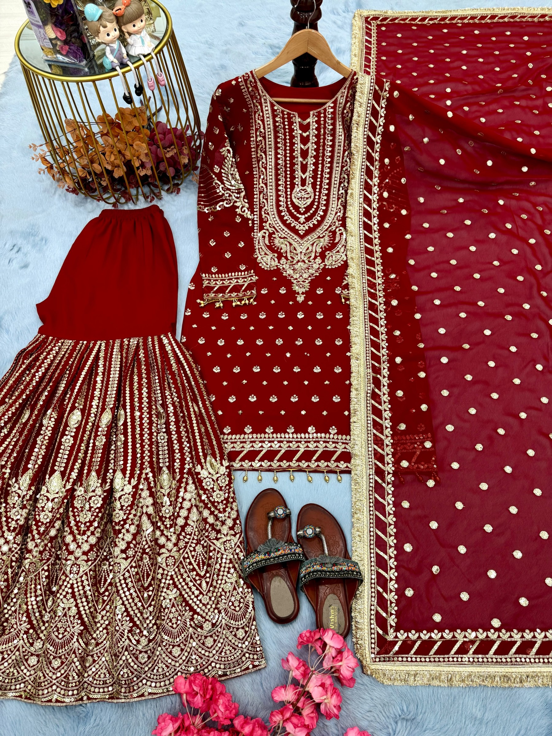 AD210 | Heavy Faux Georgette Embroidery 5 MM Sequence Designer Palazzo Collection
