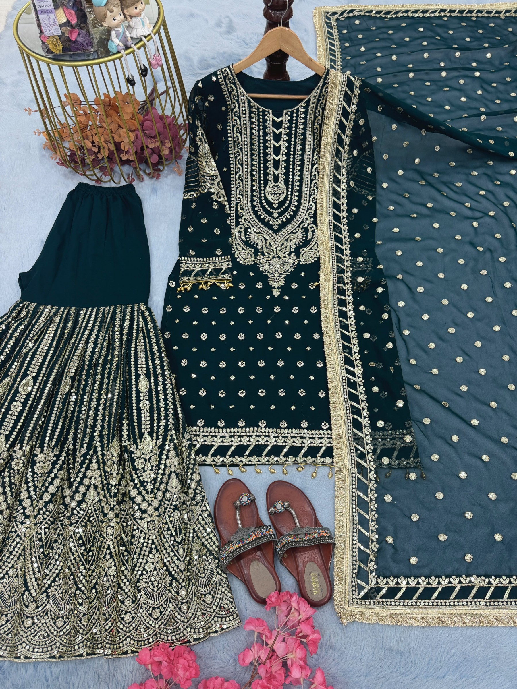 AD210 | Heavy Faux Georgette Embroidery 5 MM Sequence Designer Palazzo Collection