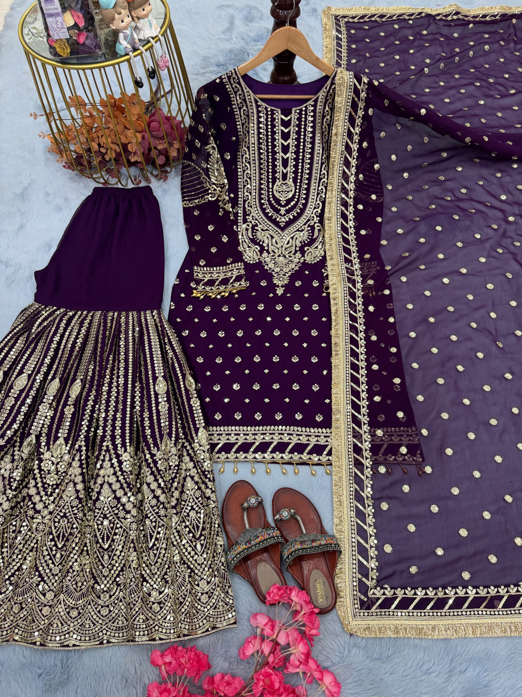 AD210 | Heavy Faux Georgette Embroidery 5 MM Sequence Designer Palazzo Collection