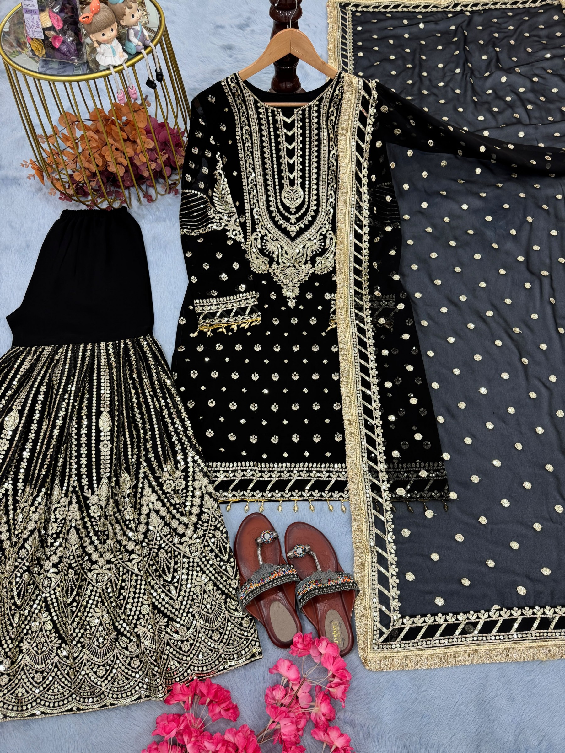 AD210 | Heavy Faux Georgette Embroidery 5 MM Sequence Designer Palazzo Collection