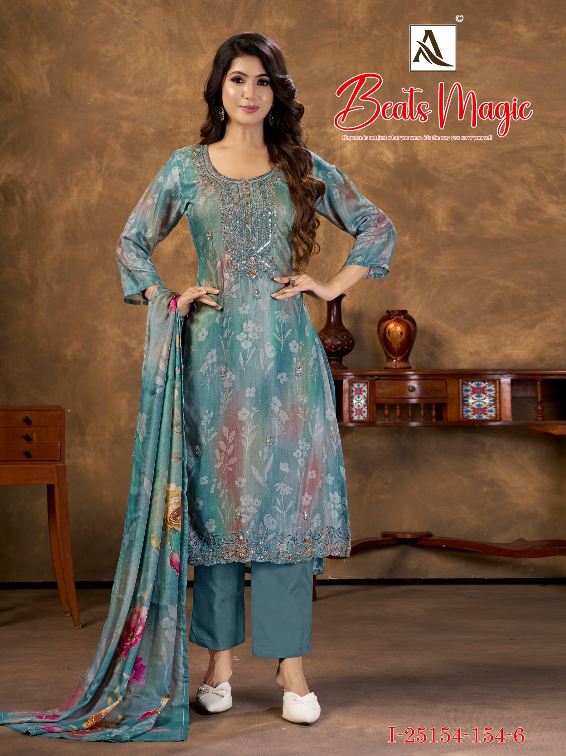 ALOK SUIT | BEATS MAGIC | Viscose Maslin Digital Print Fancy Beats Work Collection