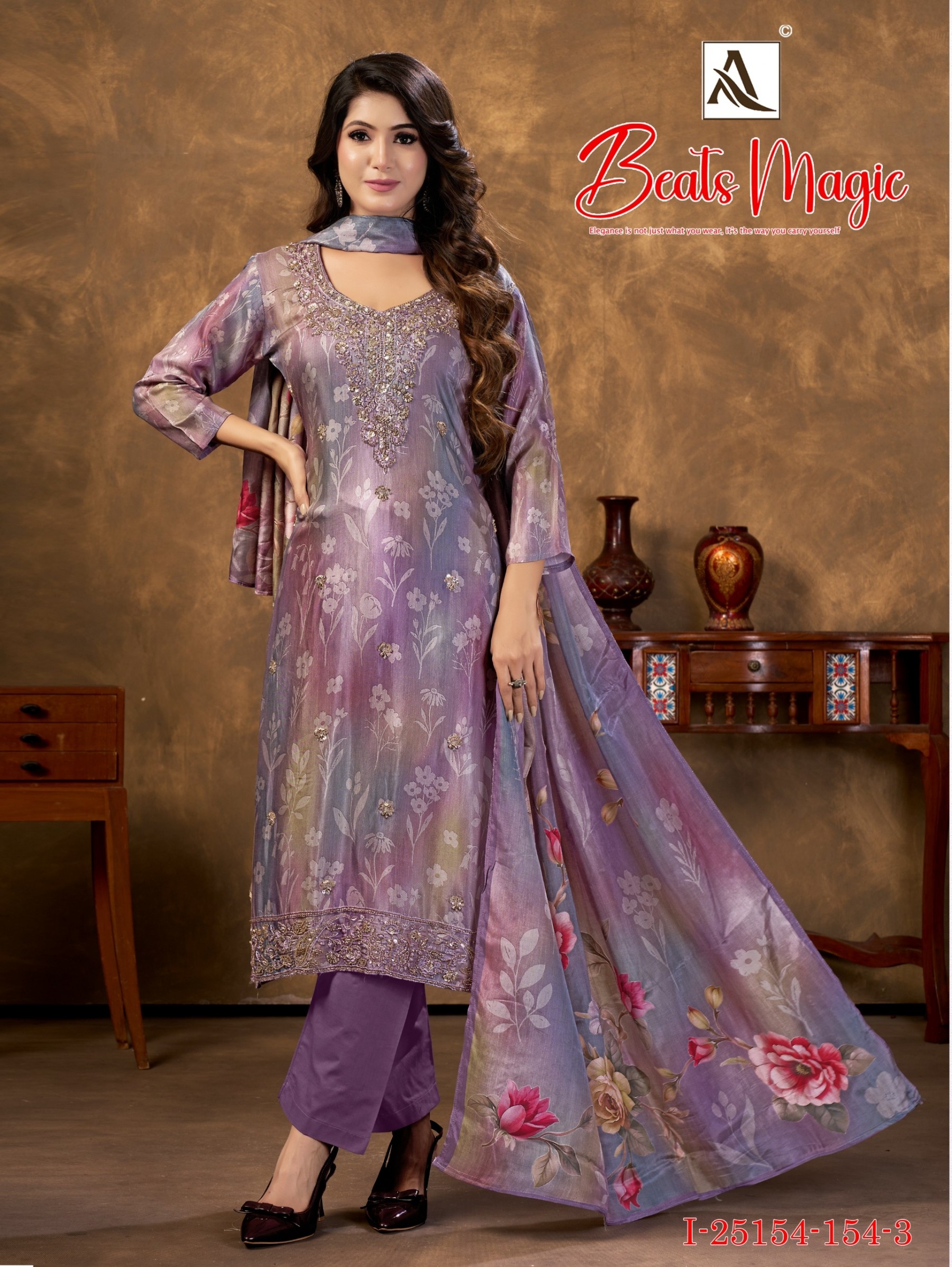 ALOK SUIT | BEATS MAGIC | Viscose Maslin Digital Print Fancy Beats Work Collection