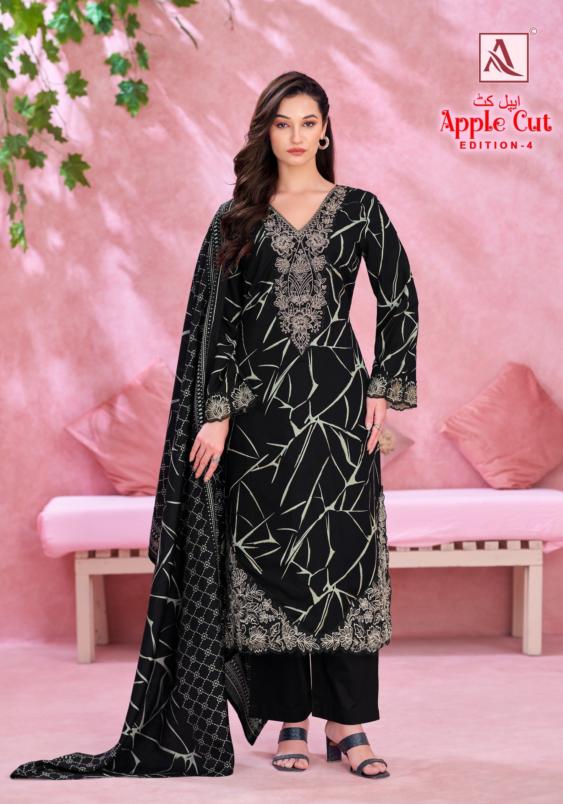 ALOK SUIT | APPLE CUT-4 | Viscose Rayon Foil Print Embroidery Collection