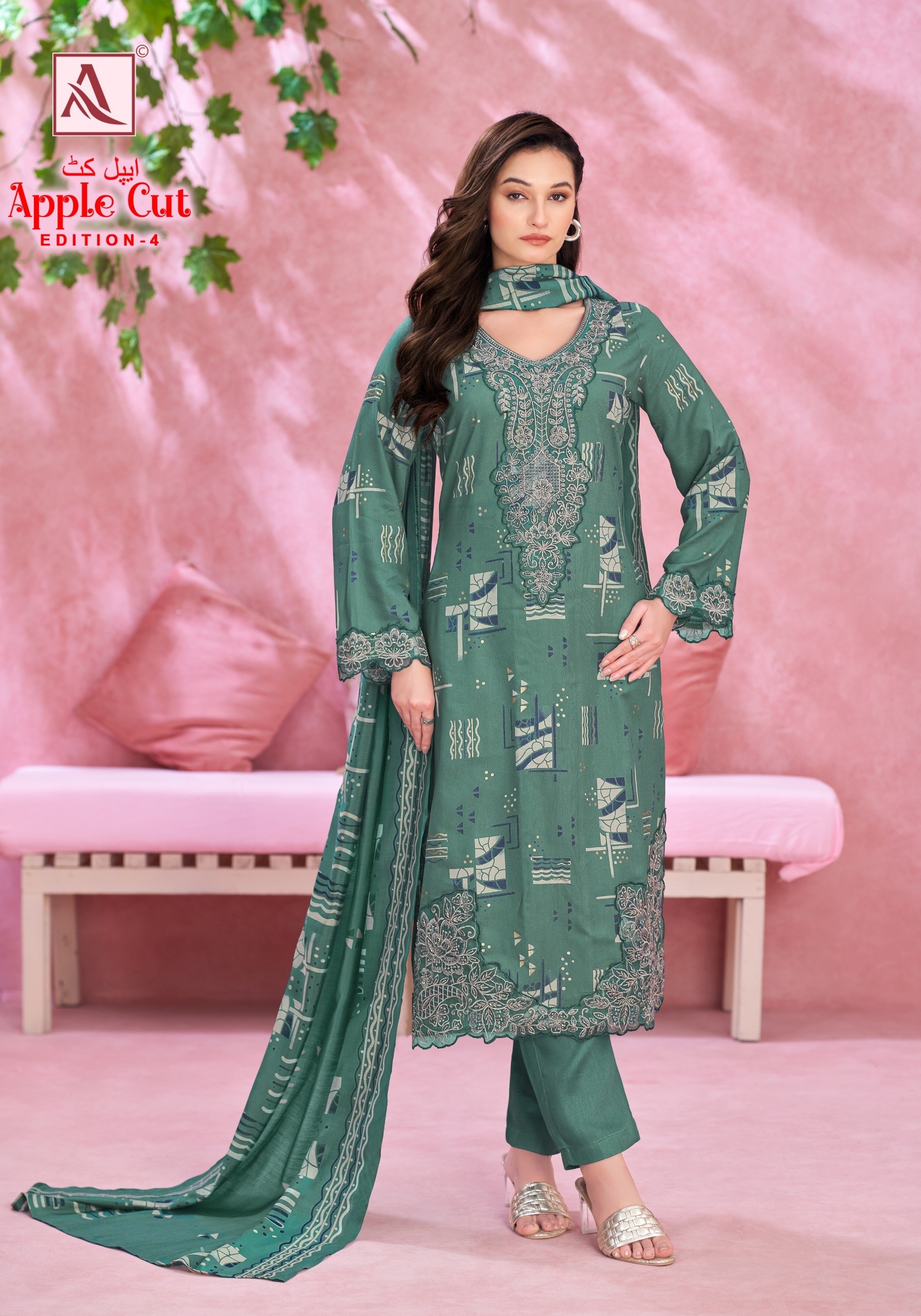 ALOK SUIT | APPLE CUT-4 | Viscose Rayon Foil Print Embroidery Collection