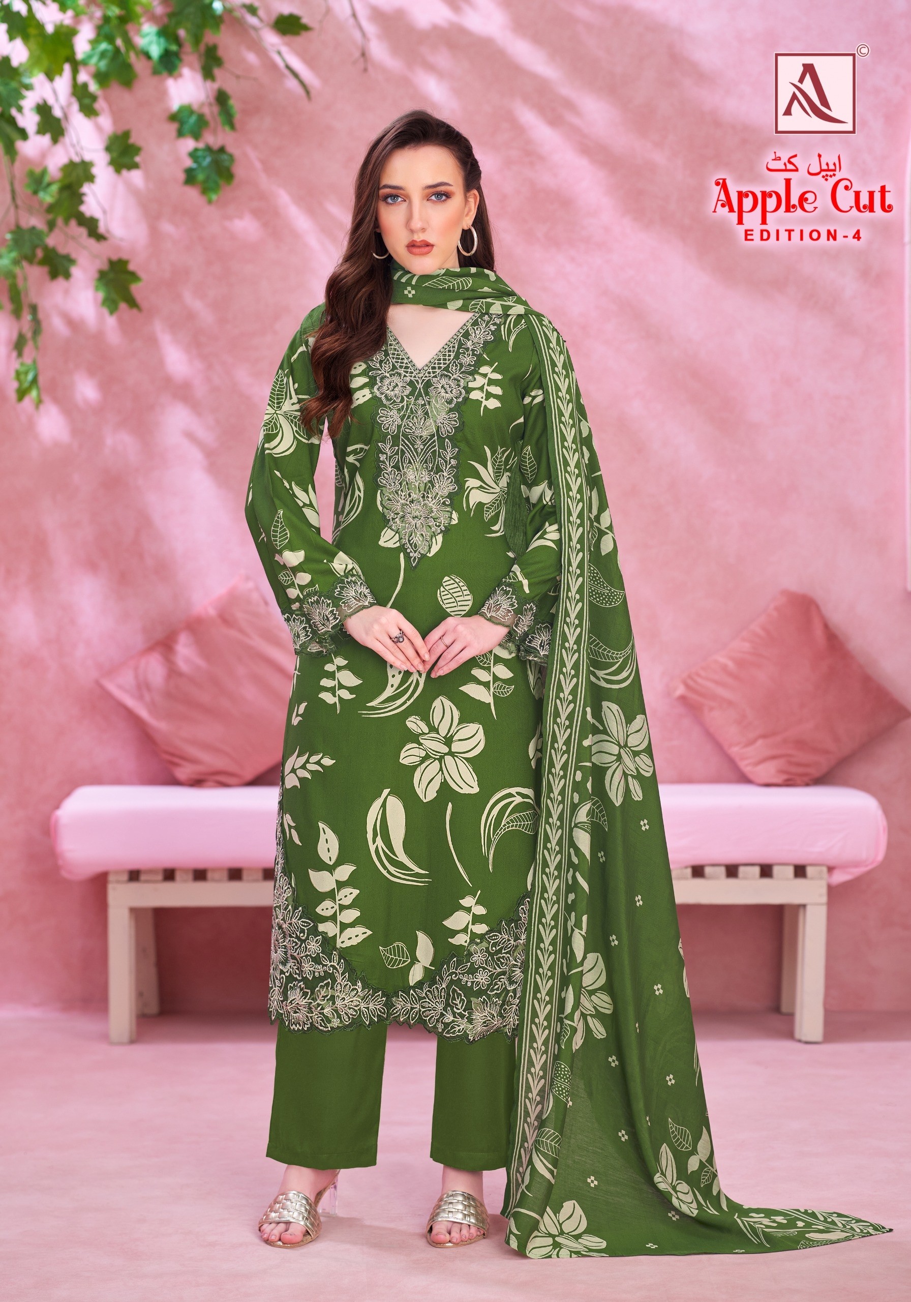 ALOK SUIT | APPLE CUT-4 | Viscose Rayon Foil Print Embroidery Collection