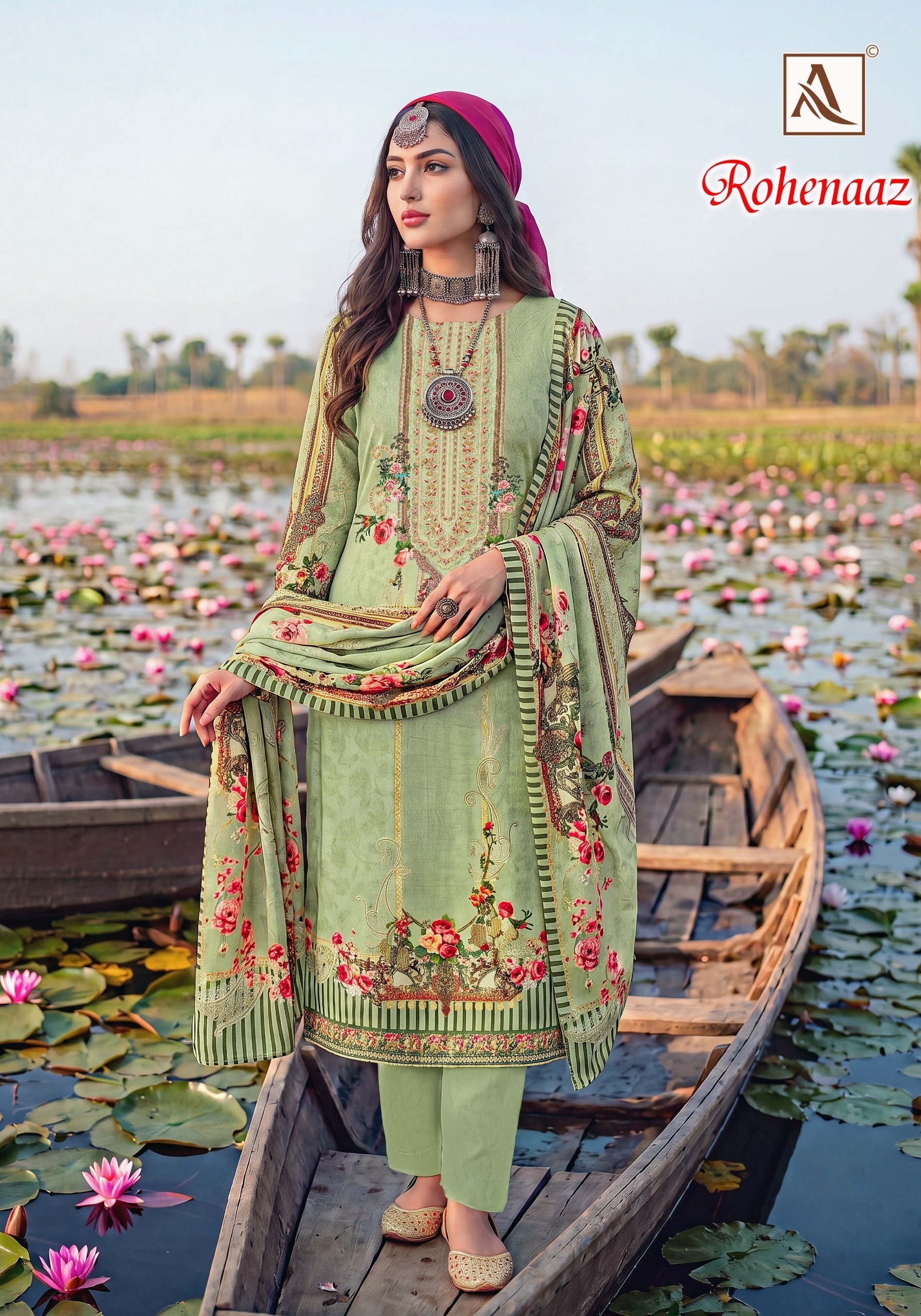ALOK SUIT | ROHENAAZ | Viscose Maslin Pakistani Print Embroidery Collection