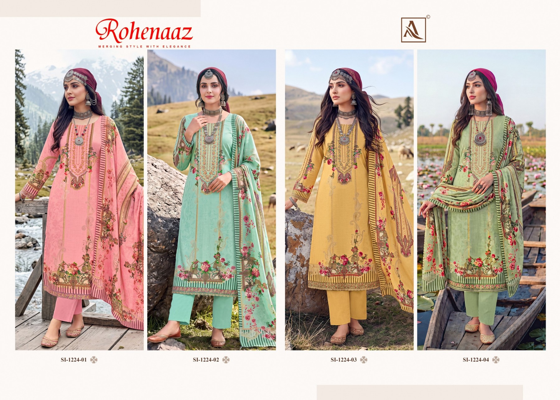 ALOK SUIT | ROHENAAZ | Viscose Maslin Pakistani Print Embroidery Collection