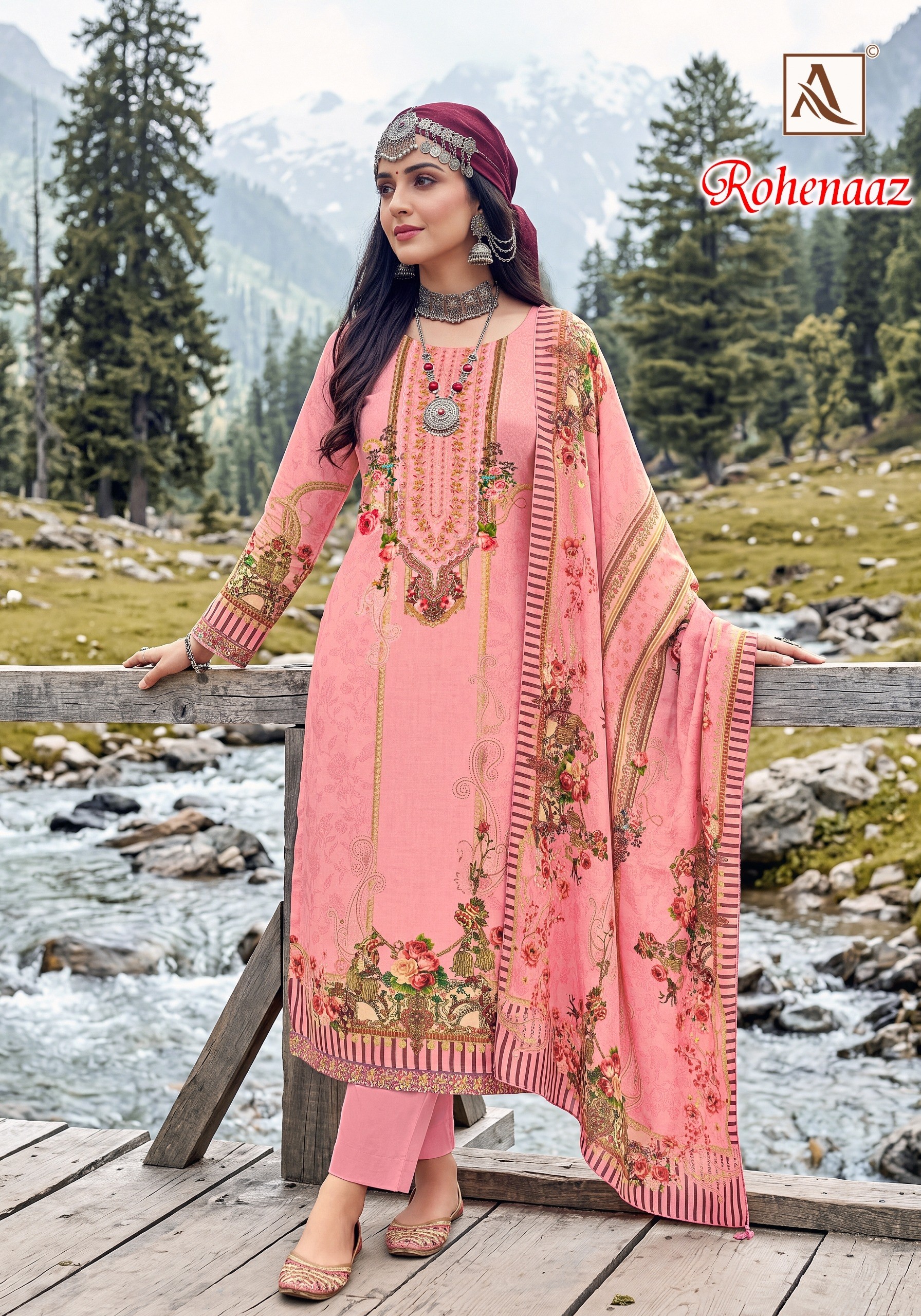 ALOK SUIT | ROHENAAZ | Viscose Maslin Pakistani Print Embroidery Collection