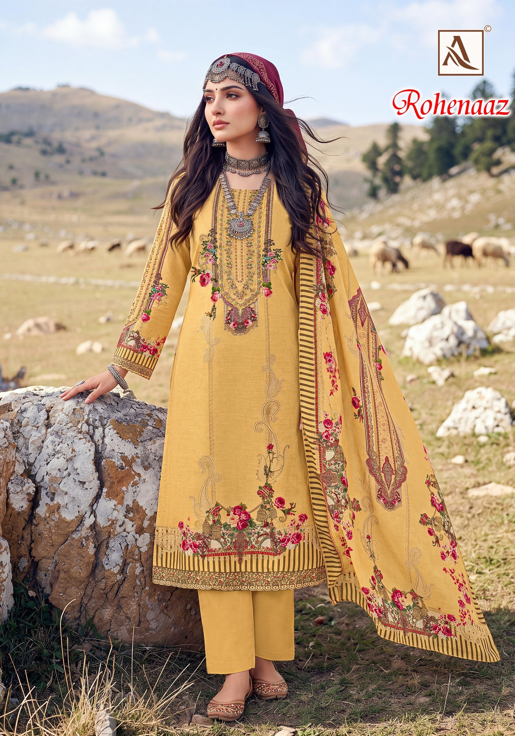 ALOK SUIT | ROHENAAZ | Viscose Maslin Pakistani Print Embroidery Collection