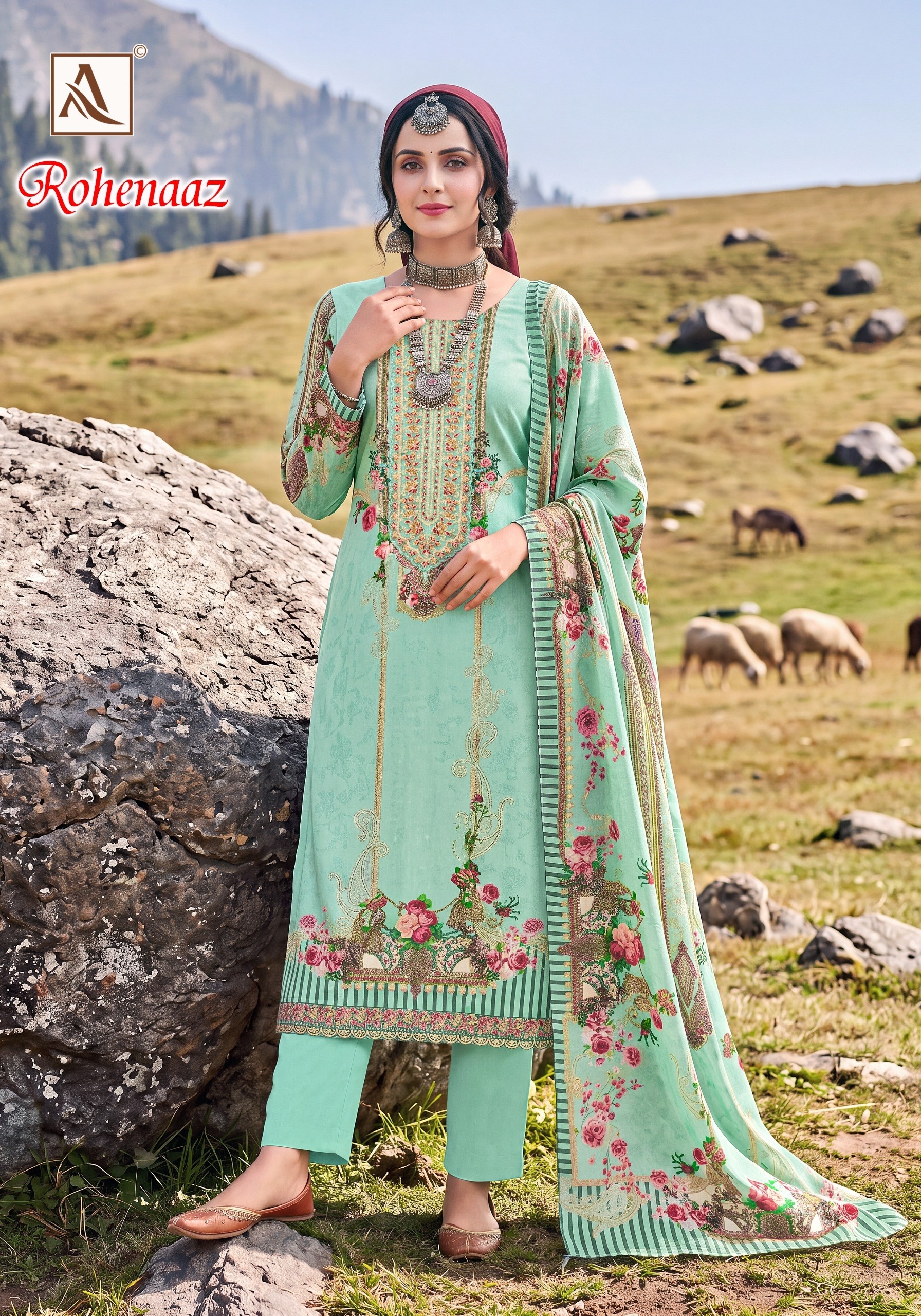 ALOK SUIT | ROHENAAZ | Viscose Maslin Pakistani Print Embroidery Collection