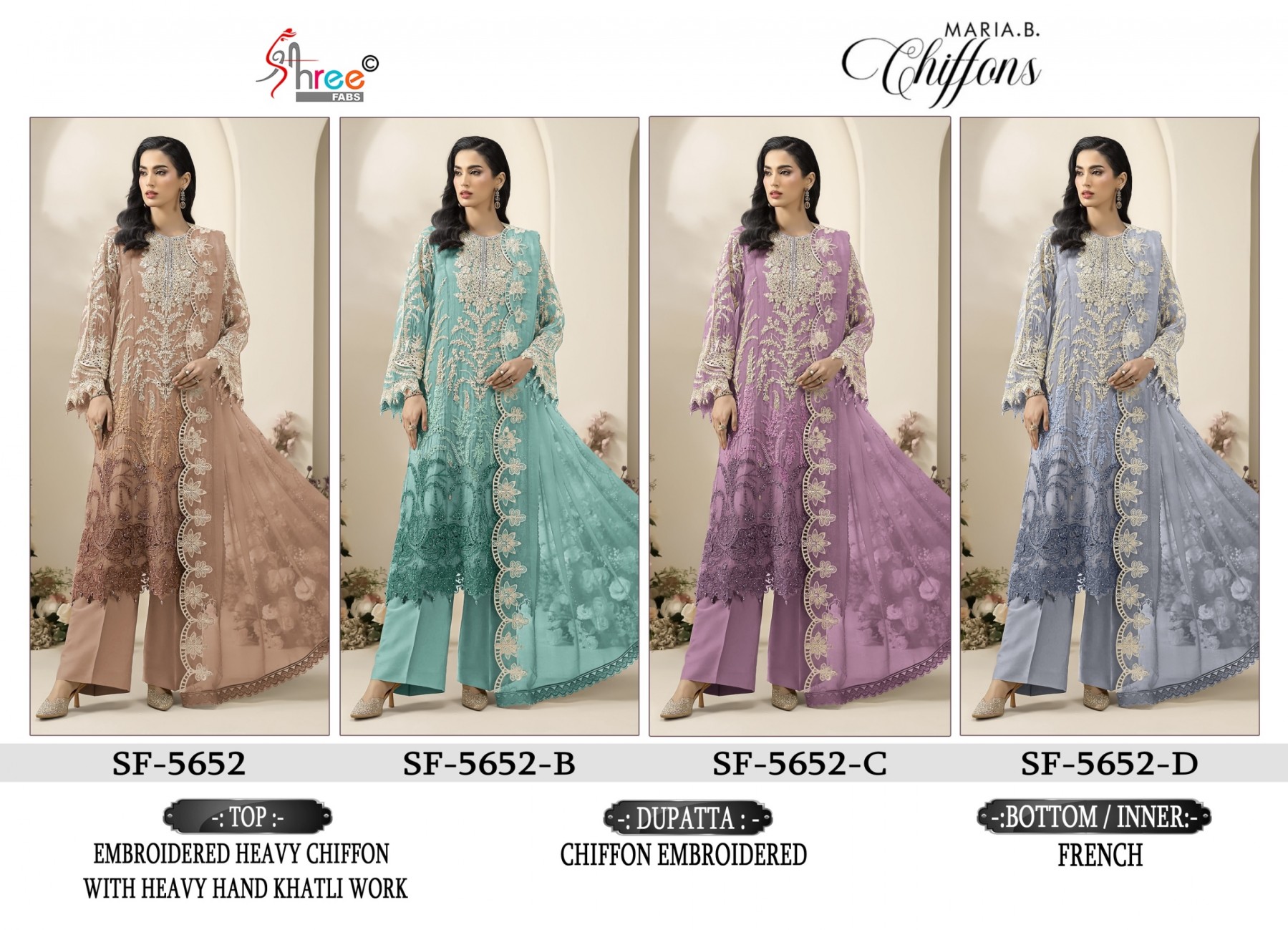 SHREE FABS SURAT | SF-5652 | Heavy Chiffon Embroidery & Hand Khatli Collection