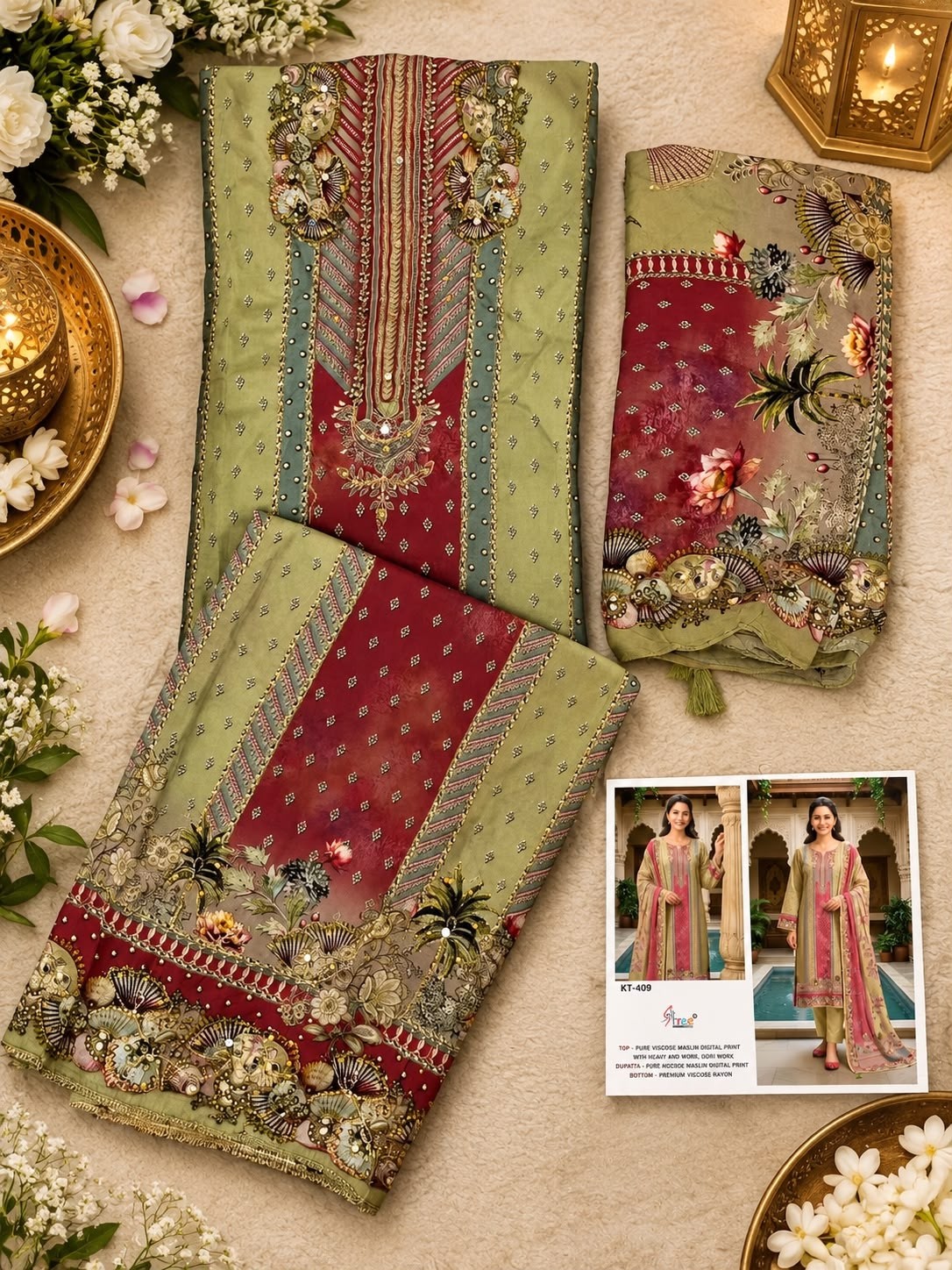 KT-408 & KT-409 | Pure Viscose Maslin Digital Print Hand Work Designer Collection