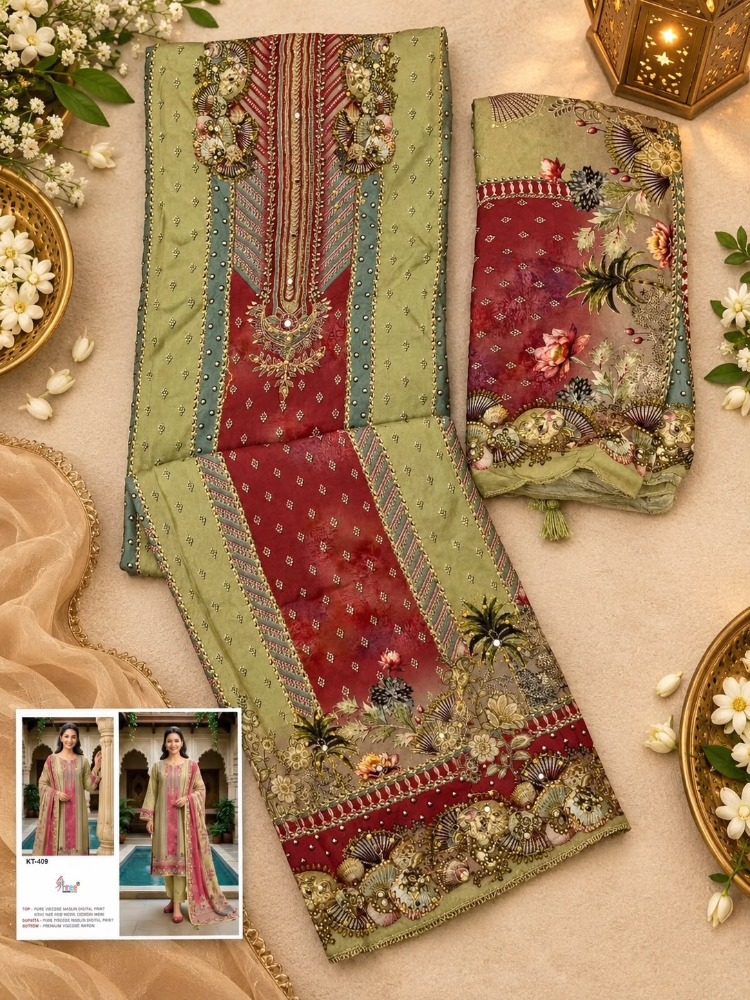 KT-408 & KT-409 | Pure Viscose Maslin Digital Print Hand Work Designer Collection