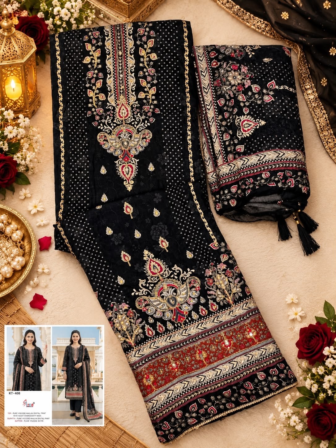 KT-408 & KT-409 | Pure Viscose Maslin Digital Print Hand Work Designer Collection