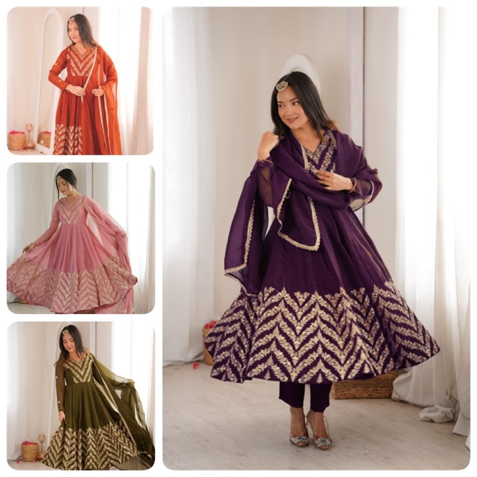JF-050 | Crunchy Silk Embroidered Anarkali Gown | Premium Festive Collection