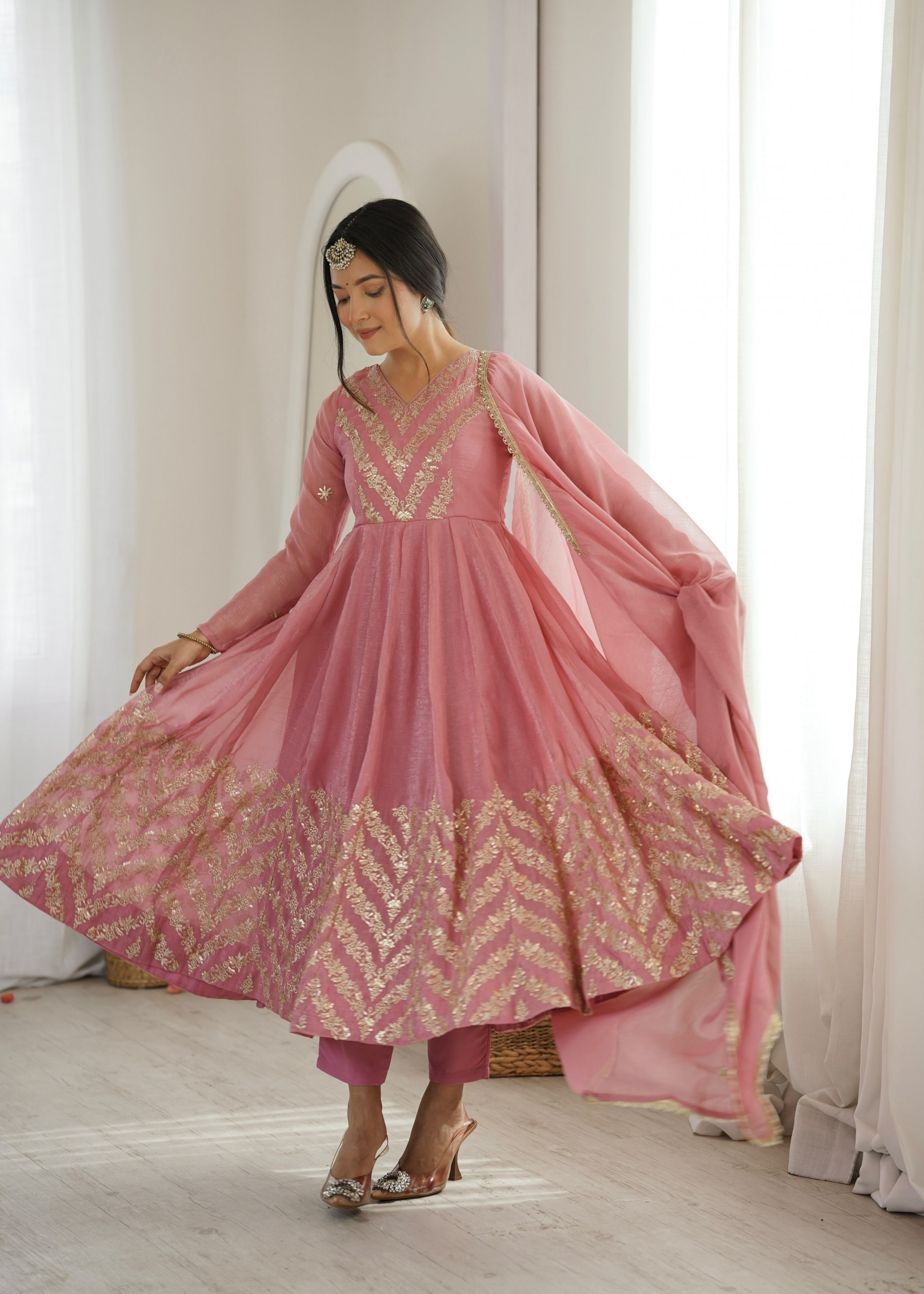 JF-050 | Crunchy Silk Embroidered Anarkali Gown | Premium Festive Collection