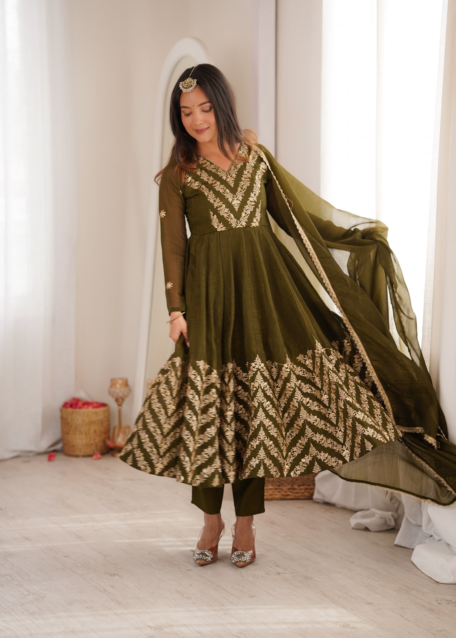 JF-050 | Crunchy Silk Embroidered Anarkali Gown | Premium Festive Collection