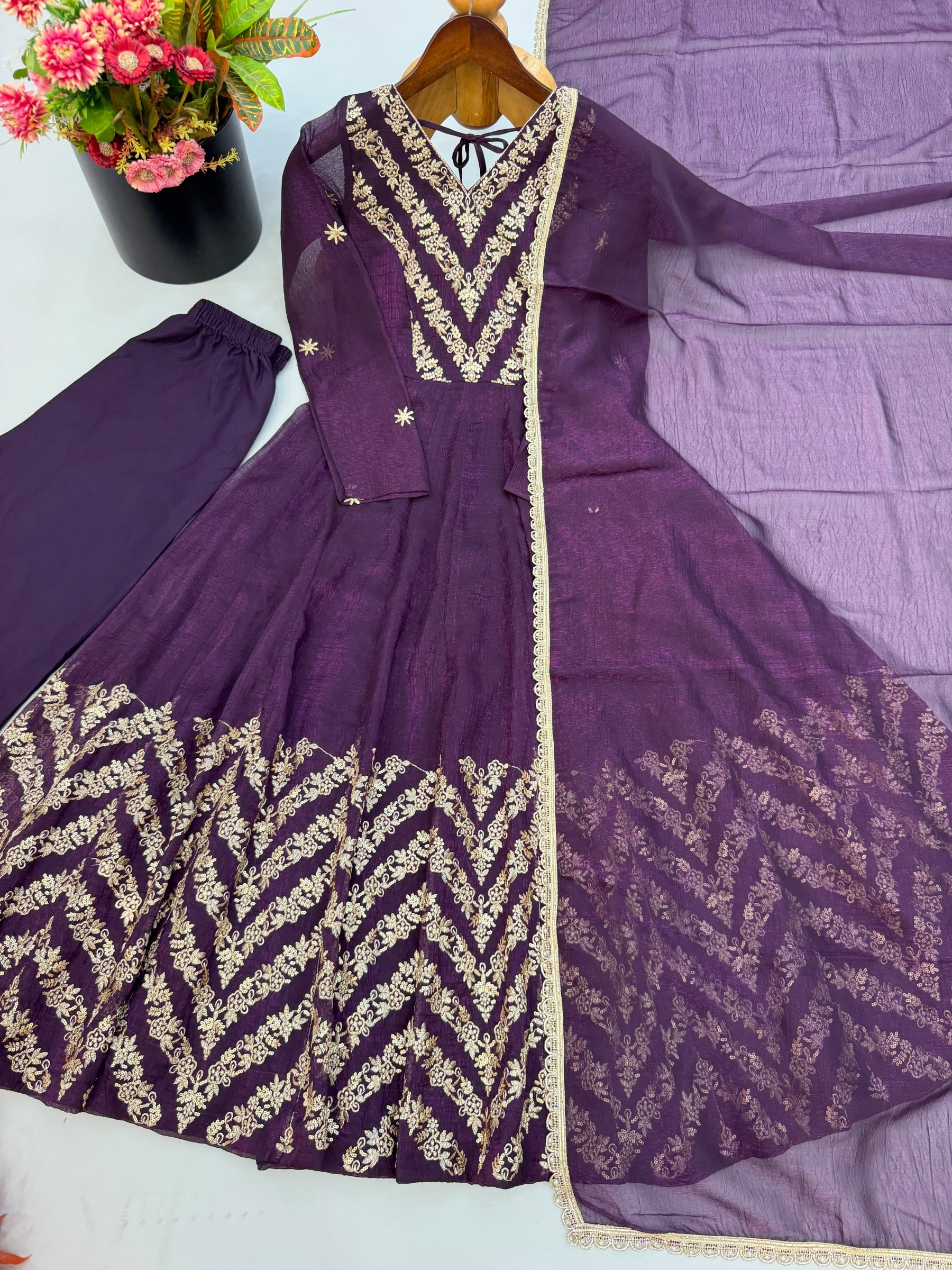 JF-050 | Crunchy Silk Embroidered Anarkali Gown | Premium Festive Collection