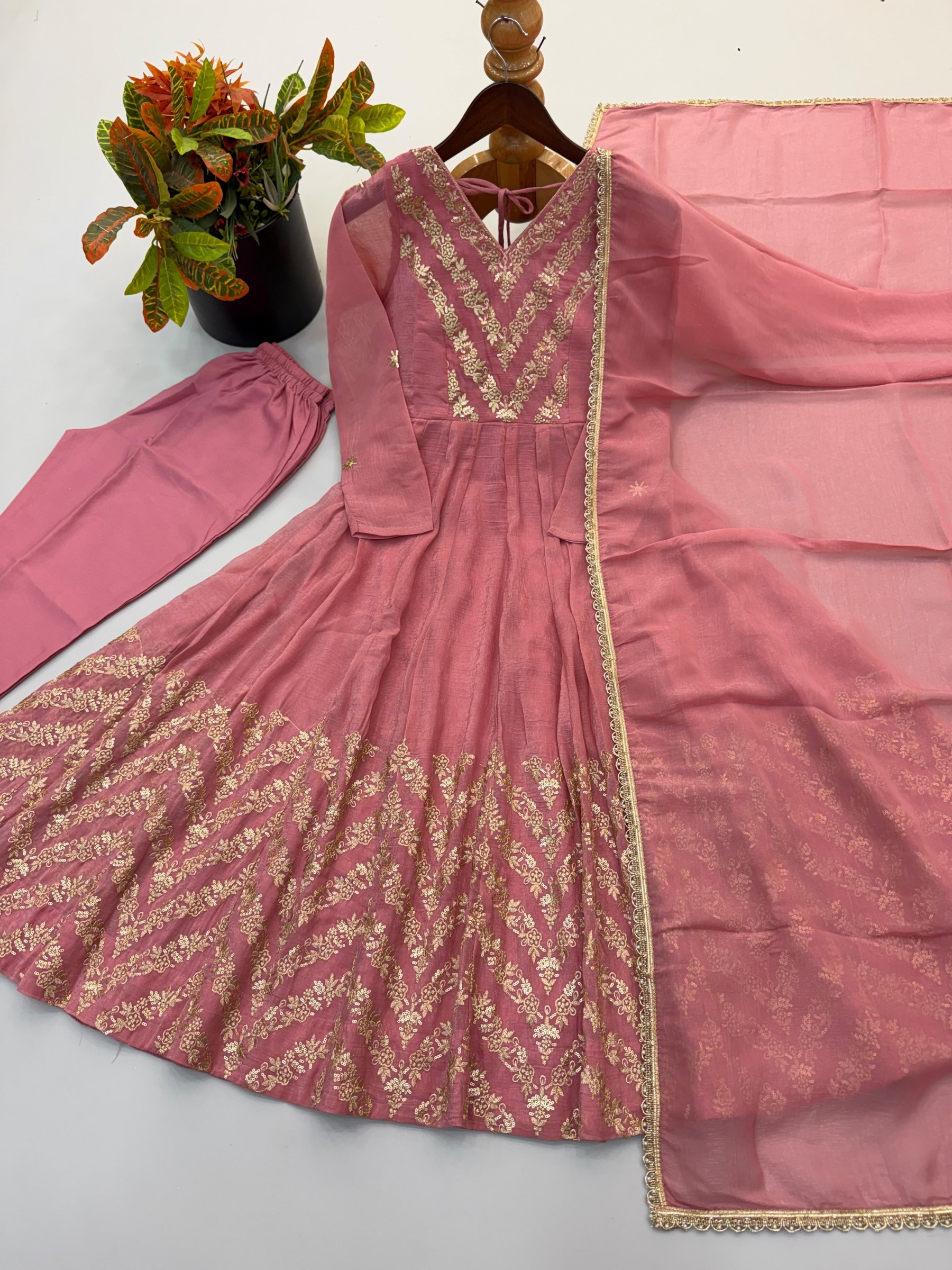 JF-050 | Crunchy Silk Embroidered Anarkali Gown | Premium Festive Collection