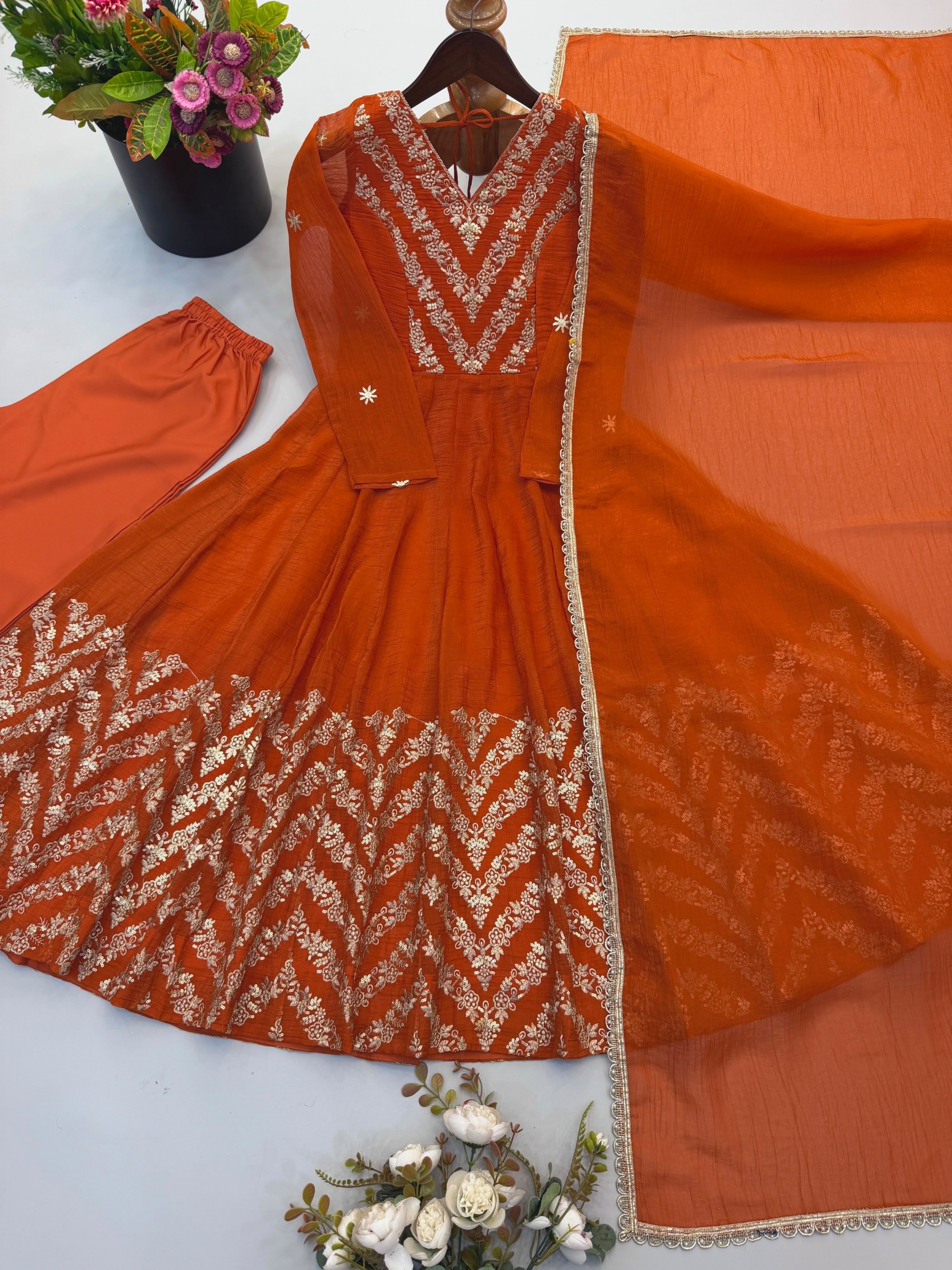JF-050 | Crunchy Silk Embroidered Anarkali Gown | Premium Festive Collection