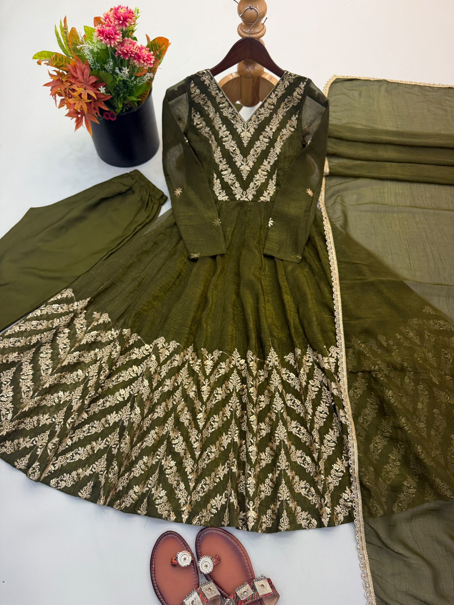 JF-050 | Crunchy Silk Embroidered Anarkali Gown | Premium Festive Collection