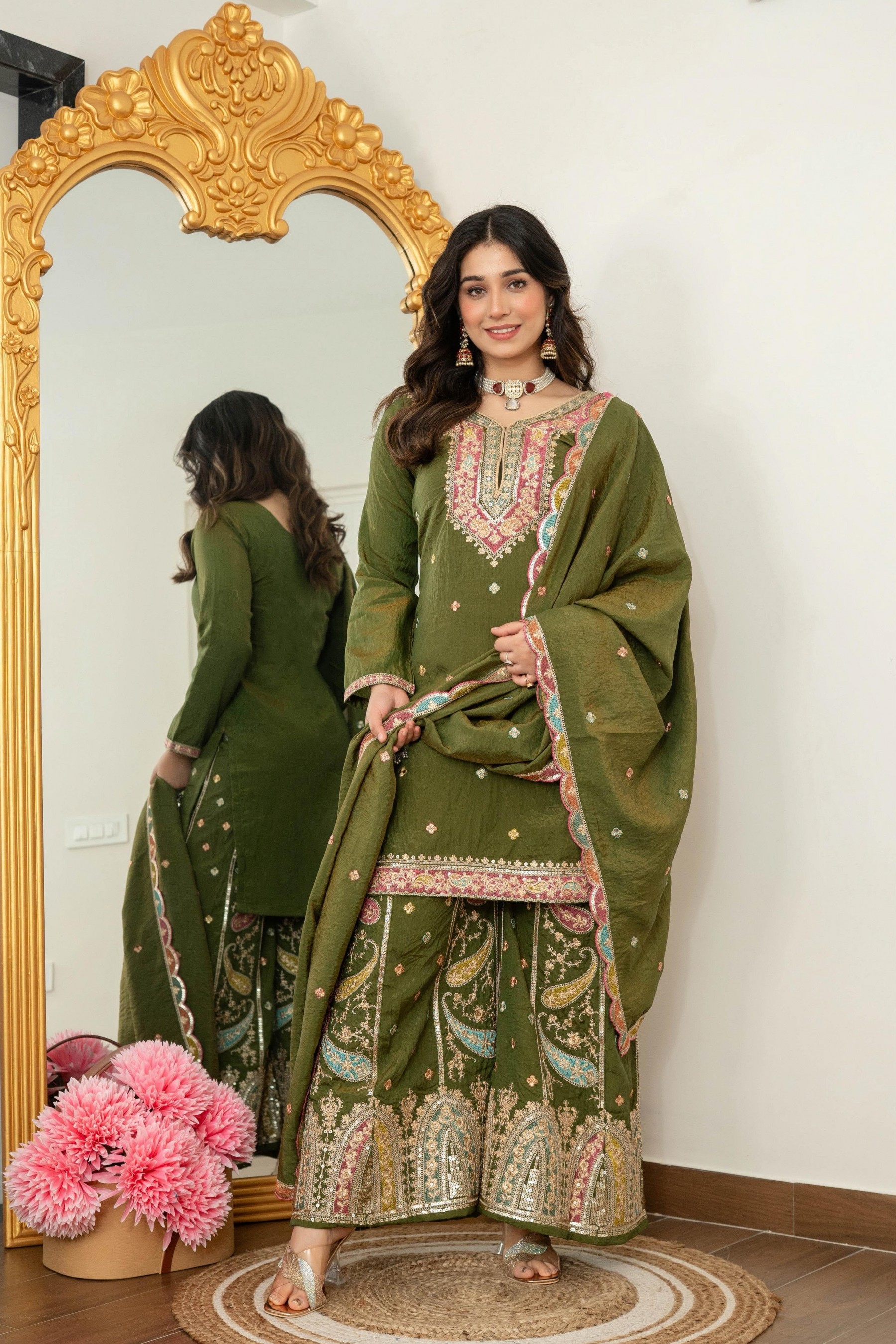 FD-824 | NC Vichitra Multi-Thread Embroidery Sequin Work | Designer Sharara Collection