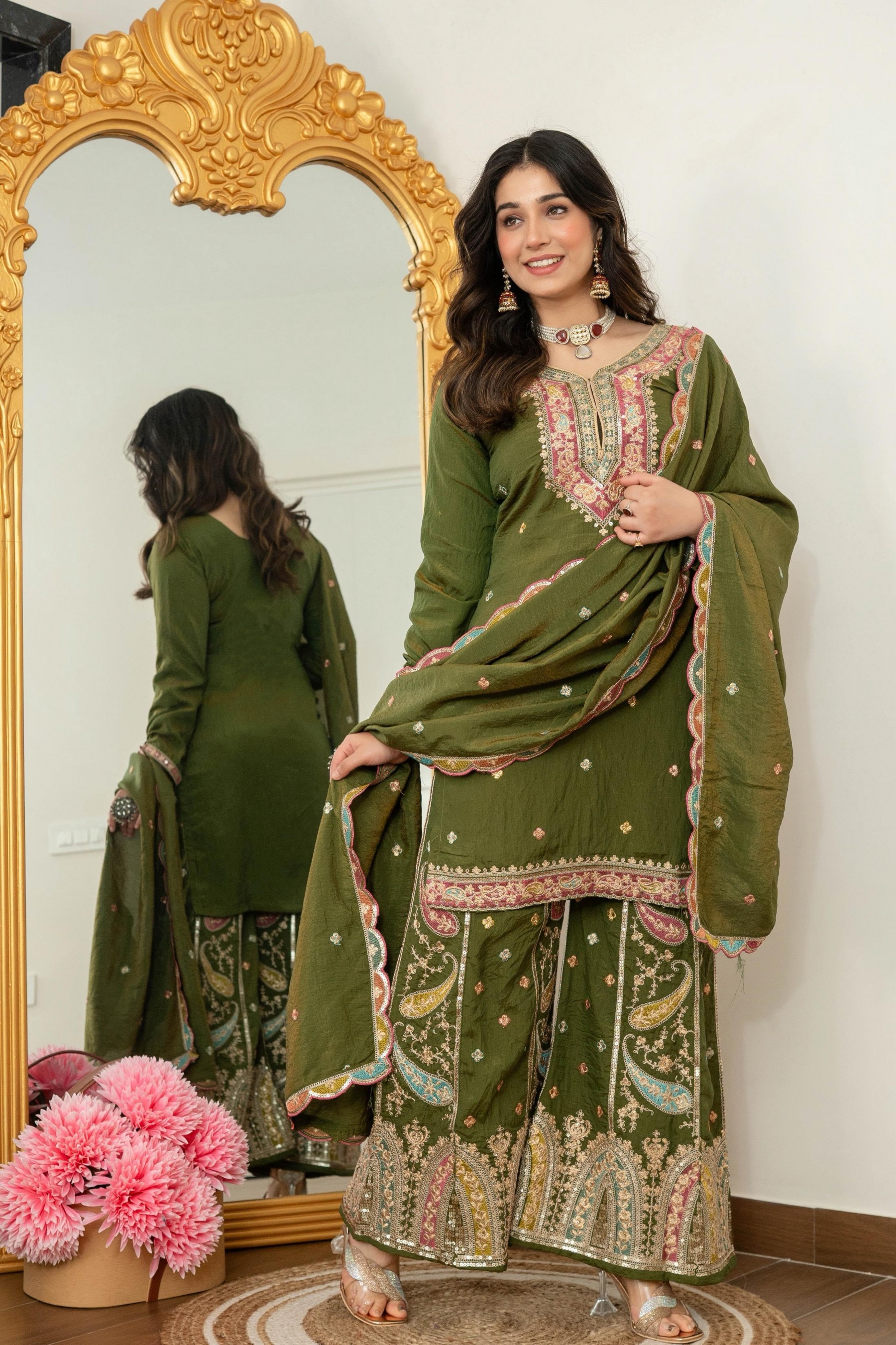 FD-824 | NC Vichitra Multi-Thread Embroidery Sequin Work | Designer Sharara Collection
