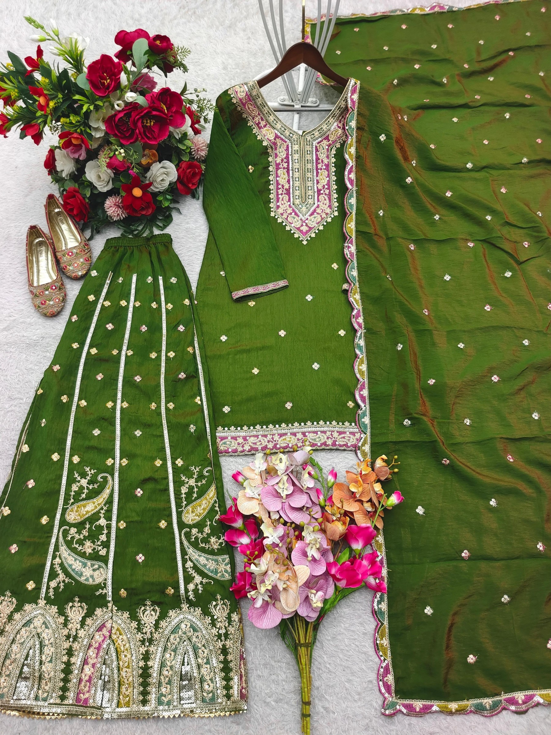 FD-824 | NC Vichitra Multi-Thread Embroidery Sequin Work | Designer Sharara Collection