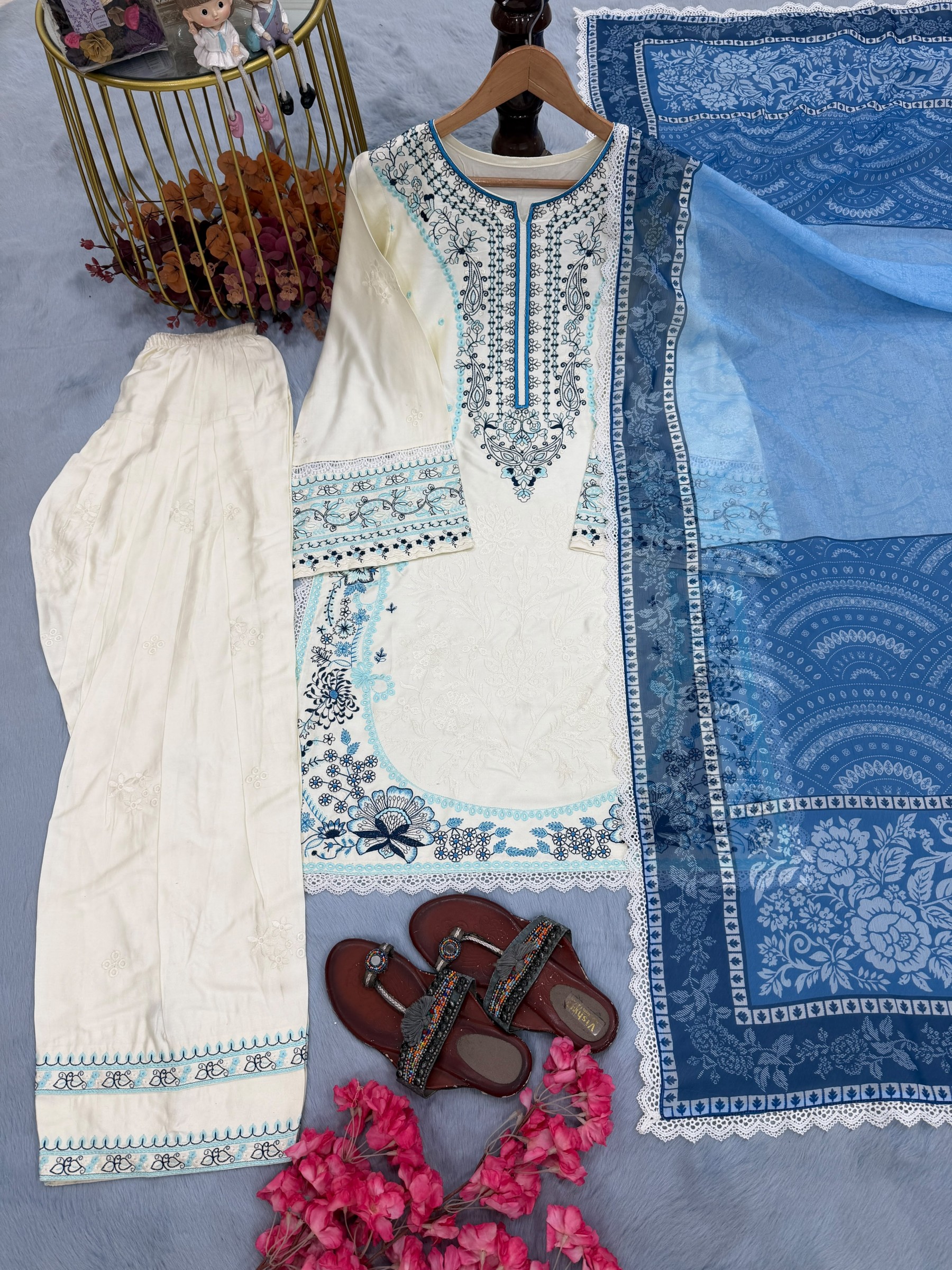 AD233 | Pure Satin Rayon Embroidery Work | Designer Farshi Palazzo Collection