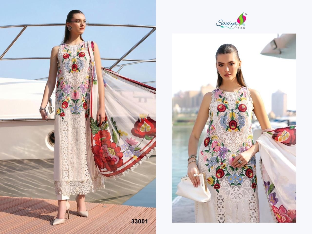 D NO :- 33001 AND 33002 COTTON WITH CHIKANKARI EMBROIDRED (SANIYA TRENDZ)