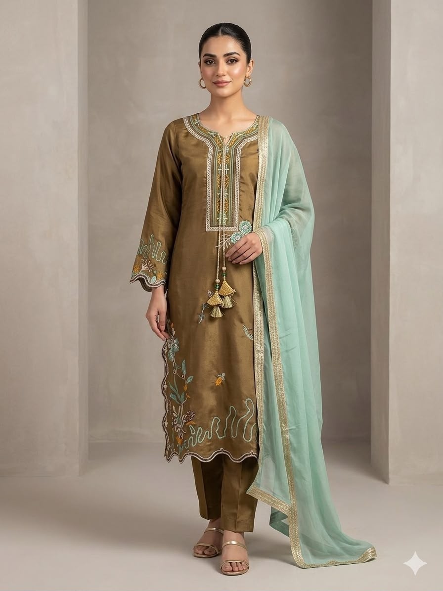 CODE :- LG-2120 GLASS ROMAN EMBROIDERY WORK IN PAKISTANI SUIT COLLECTION 