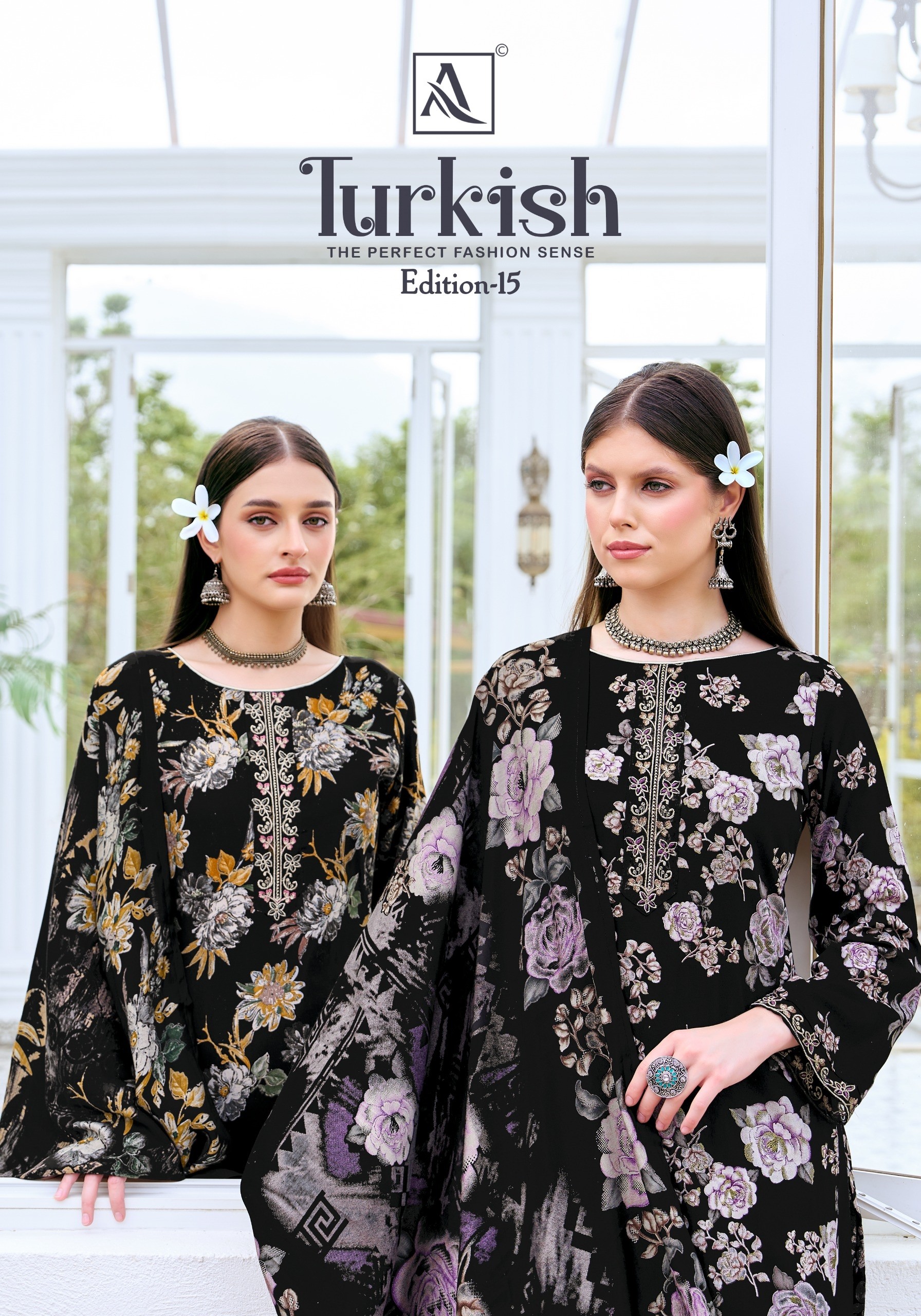 TURKISH - 15 PURE VISCOSE REYON PRINT WITH FOIL AND FANCY EMBROIDERY WORK IN ALOK SUIT 