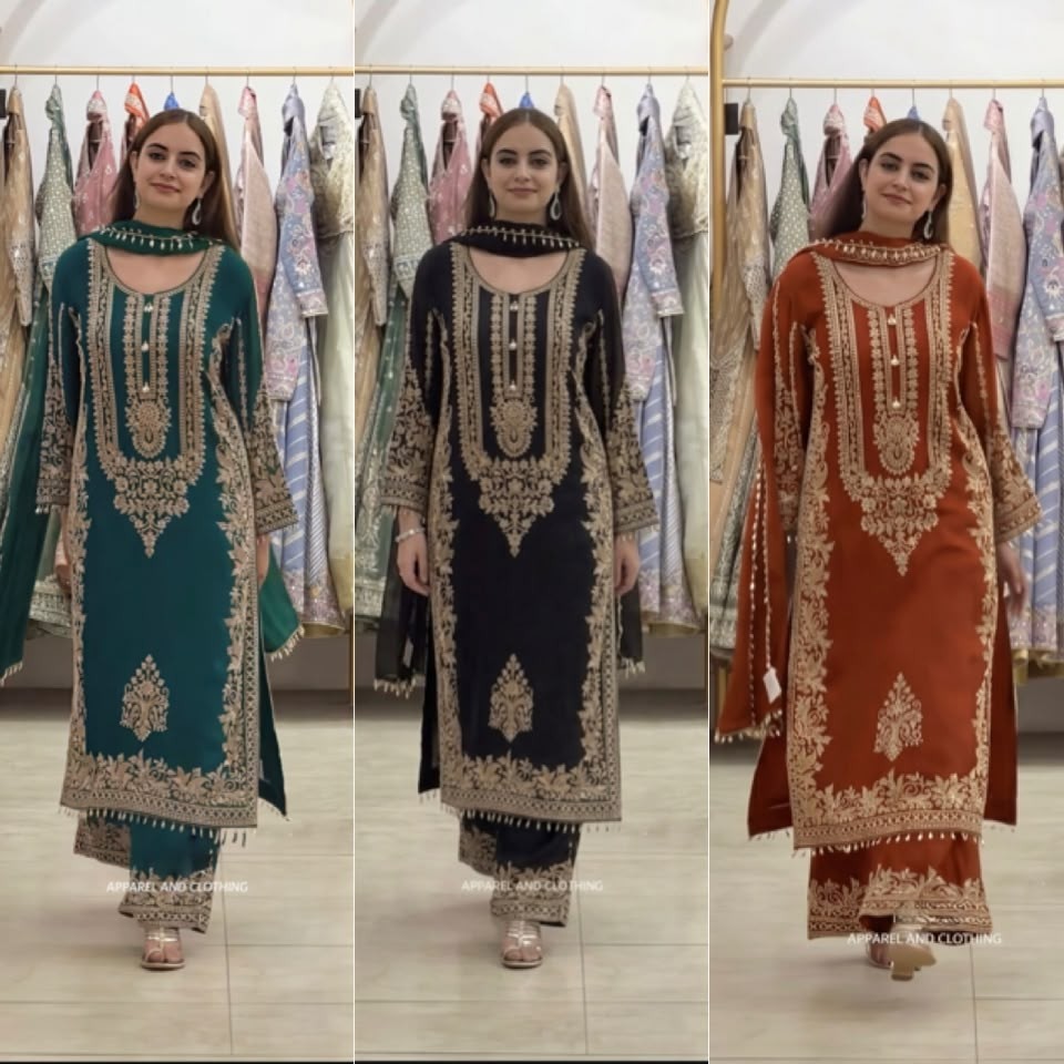 SR - 1617 FAUX GEORGETTE WITH HEAVY EMBROIDERY SEQUENCE WORK IN PAKISTANI READYMADE SUIT 