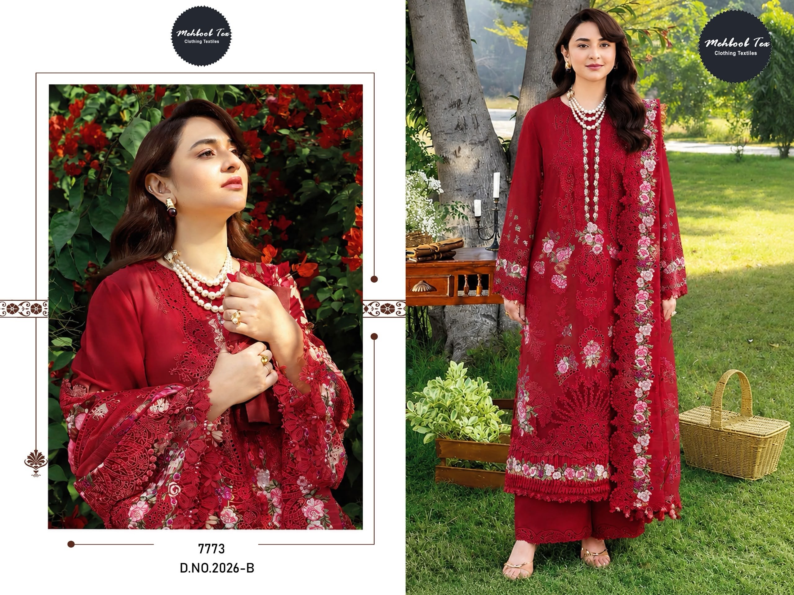 D NO :- 2026 A B CAMBRIC COTTON WITH HEAVY EMBROIDERY WORK IN PAKISTANI SUIT BY MEHBOOB TEX 