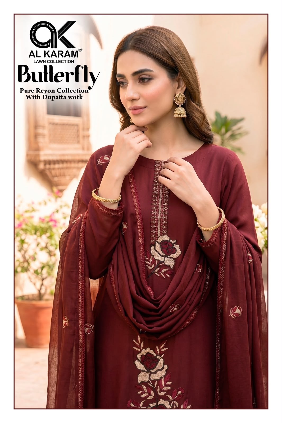 AL KARAM - BUTTERFLY - REYON FABRIC WITH EMBROIDERY WORK BY PAKISTANI SUIT COLLECTION 