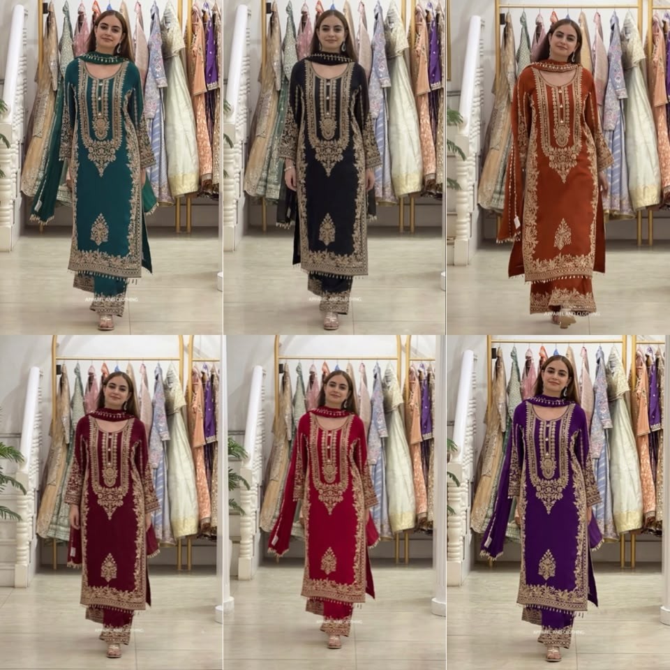 SR - 1617 - FOX GEORGETTE WITH HEAVY EMBROIDERY SEQUENCE WORK BY READYMADE PAKISTANI SUIT 