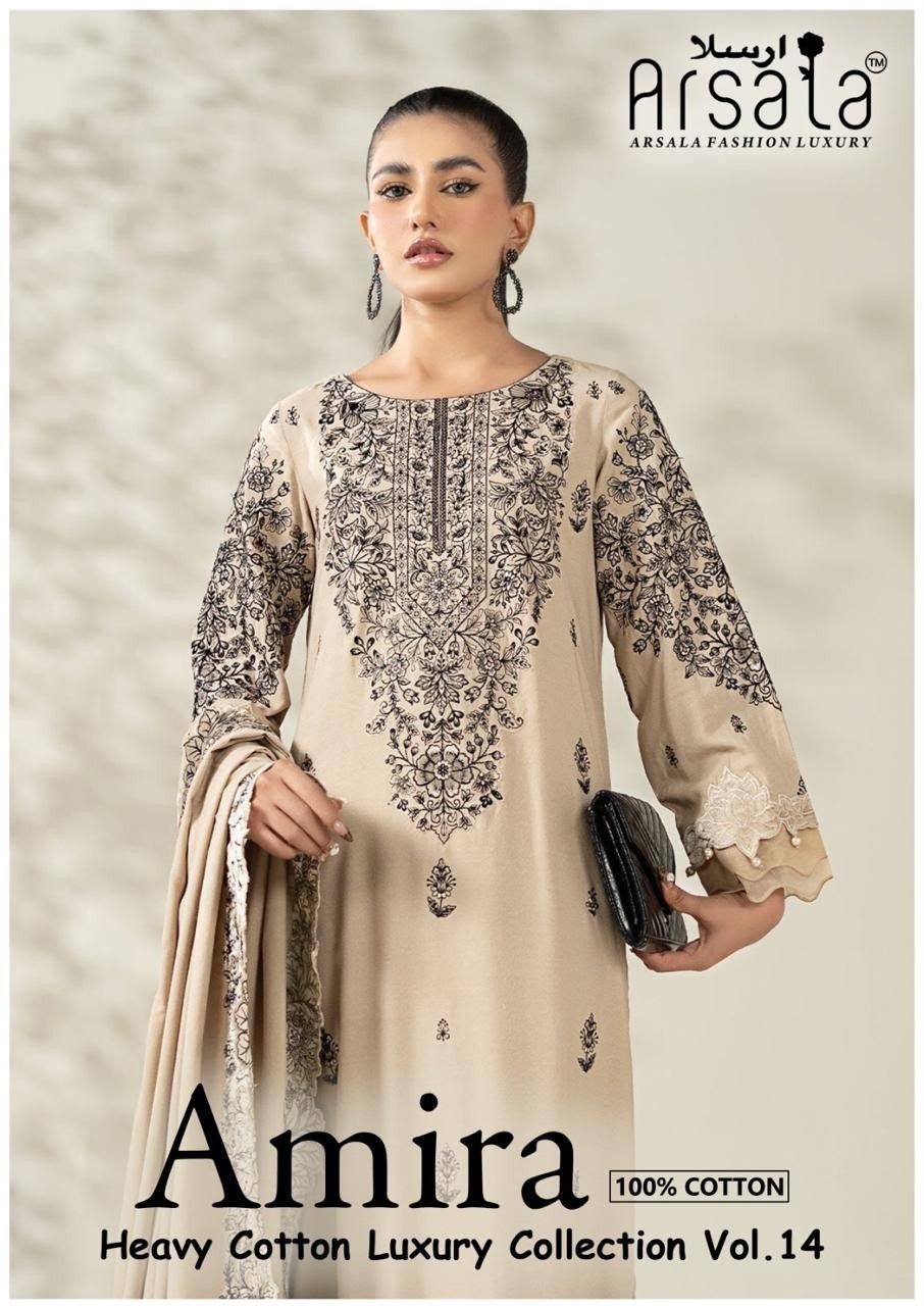 ARSALA - AMIRA - VOL - 14. PURE LAWN COTTON WITH PAKISTANI KARACHI PRINTED SUIT 