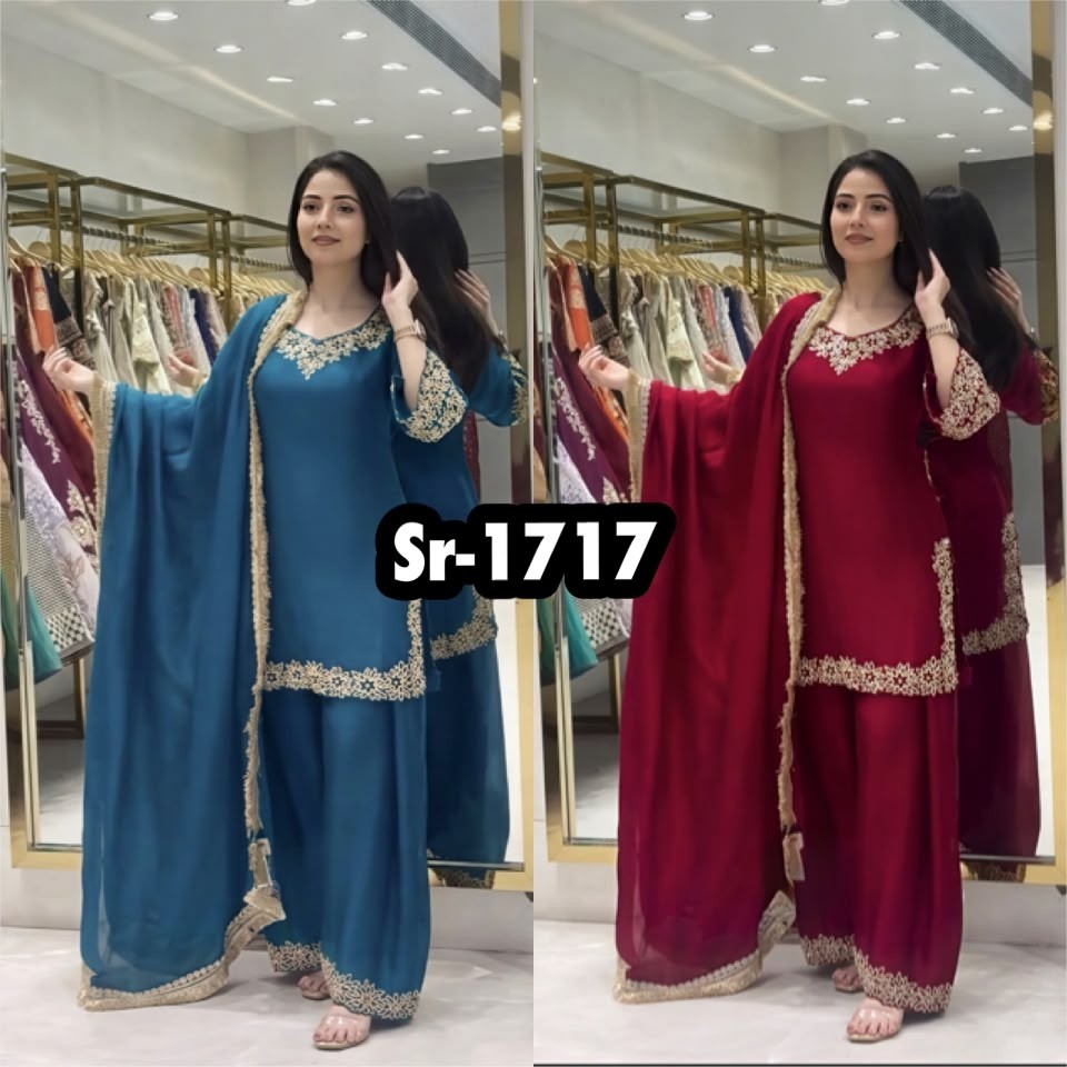 SR - 1717 - BLOOMING FAUX SEQUENCE EMBROIDERY WORK BY PAKISTANI SUIT COLLECTION 