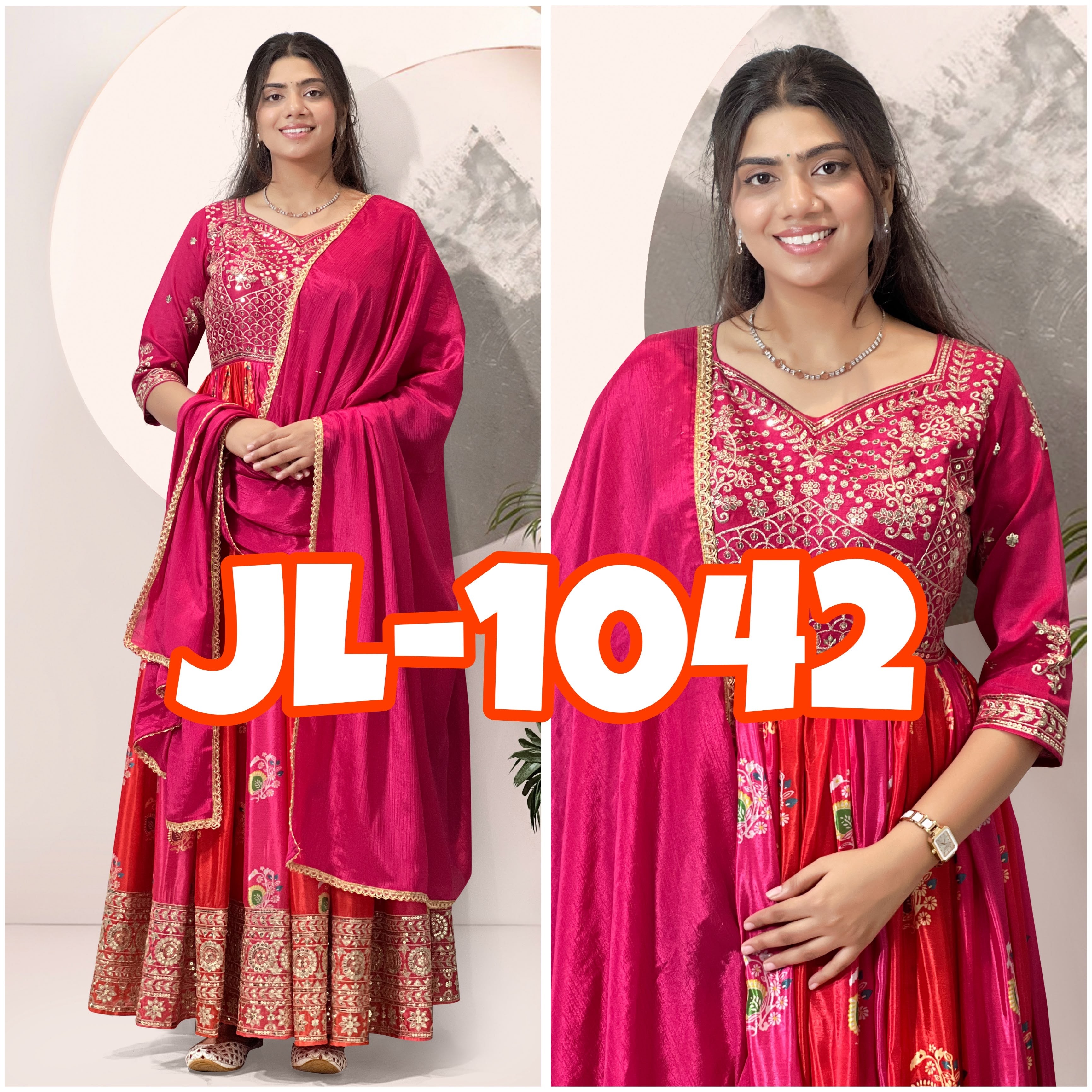 JL - 1042 - HEAVY SATIN SILK WITH EMBROIDERY WORK BY LEHENGA AND GOWN COLLECTION 
