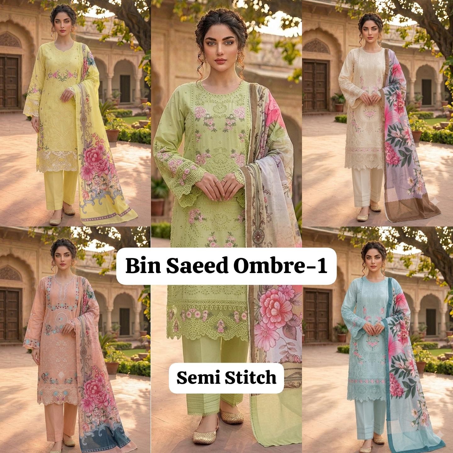 BIN SAEED FIRDOUS OMBRE - PURE COTTON EMBROIDERY WORK BY PAKISTANI SUIT COLLECTION 