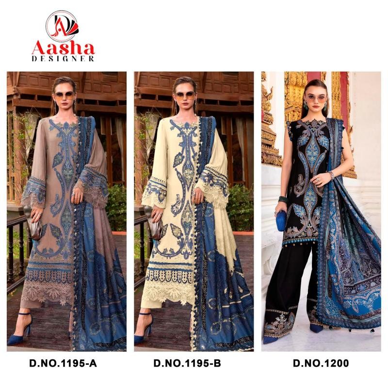 D.NO:- 1200/1195 AB - PURE REYON COTTON & EMBROIDERY WORK BY PAKISTANI SUIT COLLECTION BY AASHA DESIGNER 