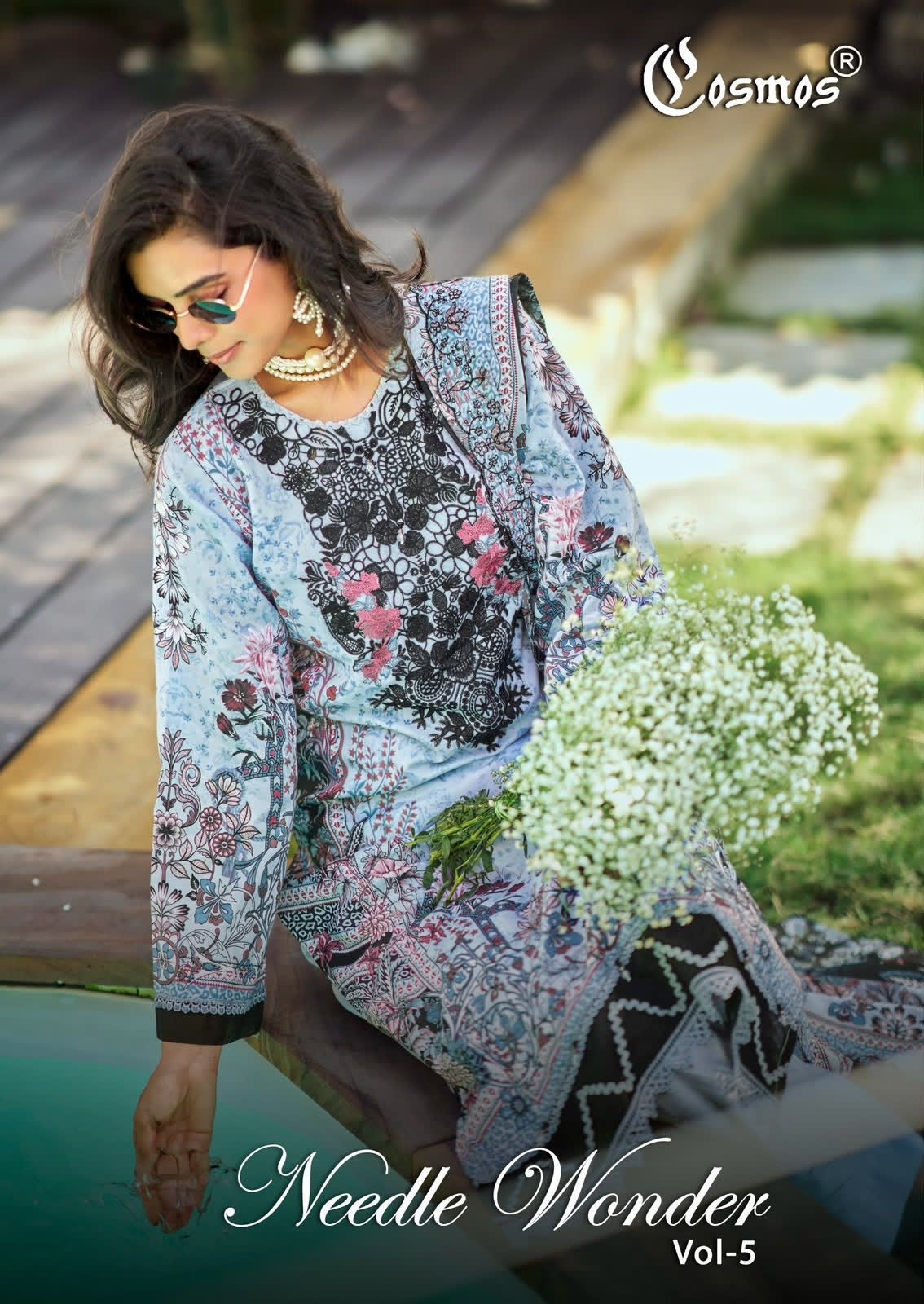 COSMOS - NEEDLE WONDER VOL:-5 - PURE LAWN COTTON EMBROIDERY WORK & PATCH WORK BY PAKISTANI SUIT COLLECTION 