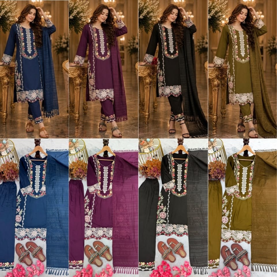 PD1160 - PURE SATIN REYON WITH EMBROIDERY THREAD WORK & CUT WORK BY PAKISTANI READYMADE SUIT COLLECTION 