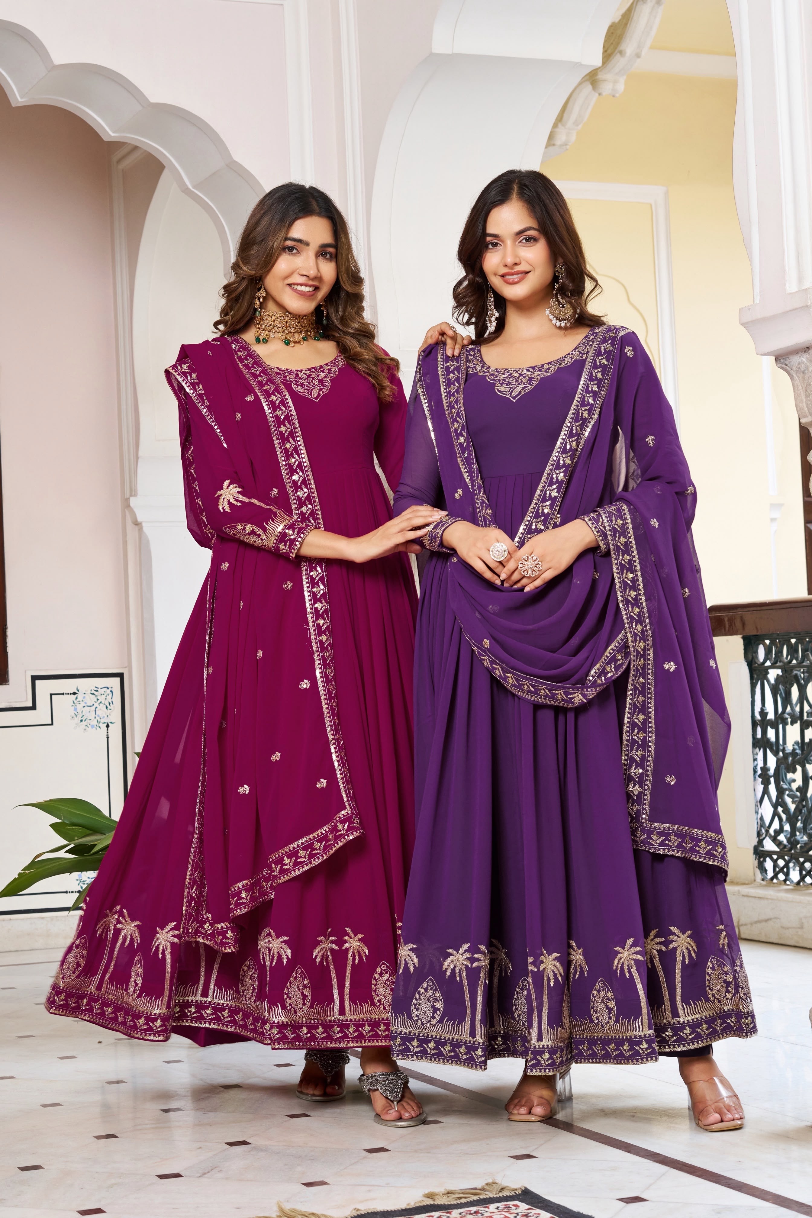 SP - 31 - FAUX GEORGETTE WITH HEAVY EMBROIDERY AND SEQUENCE WORK WITH PARTY WEAR GOWN AND LEHENGA COLLECTION 