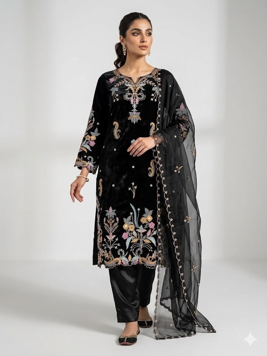 LG - 2124 - GLASS ROMAN FULL EMBROIDERY WORK BY PAKISTANI READYMADE SUIT COLLECTION 