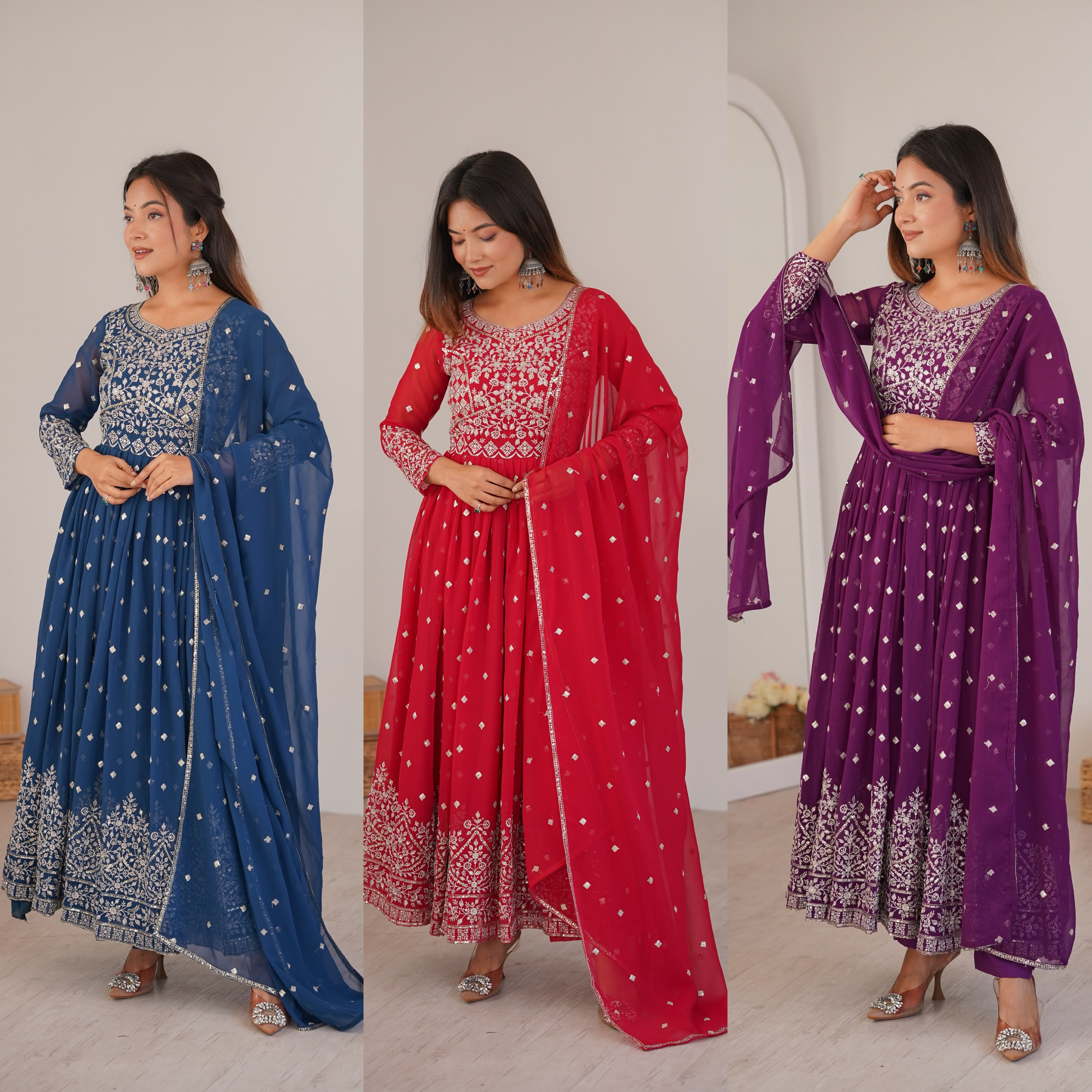 SP - 81 - HEAVY FAUX GEORGETTE WITH SEQUENCE EMBROIDERY WORK BY PARTY WEAR AND WEDDING GOWN COLLECTION 
