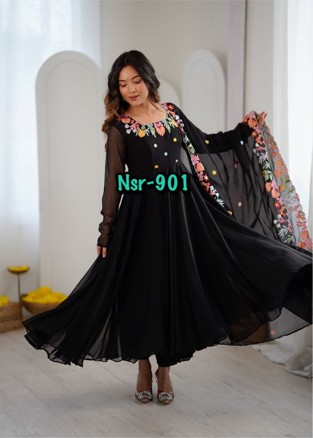 NSR - 901 - HEAVY FAUX GEORGETTE WITH EMBROIDERY WORK BY PARTY WEAR AND WEDDING NAIRA GOWN COLLECTION 